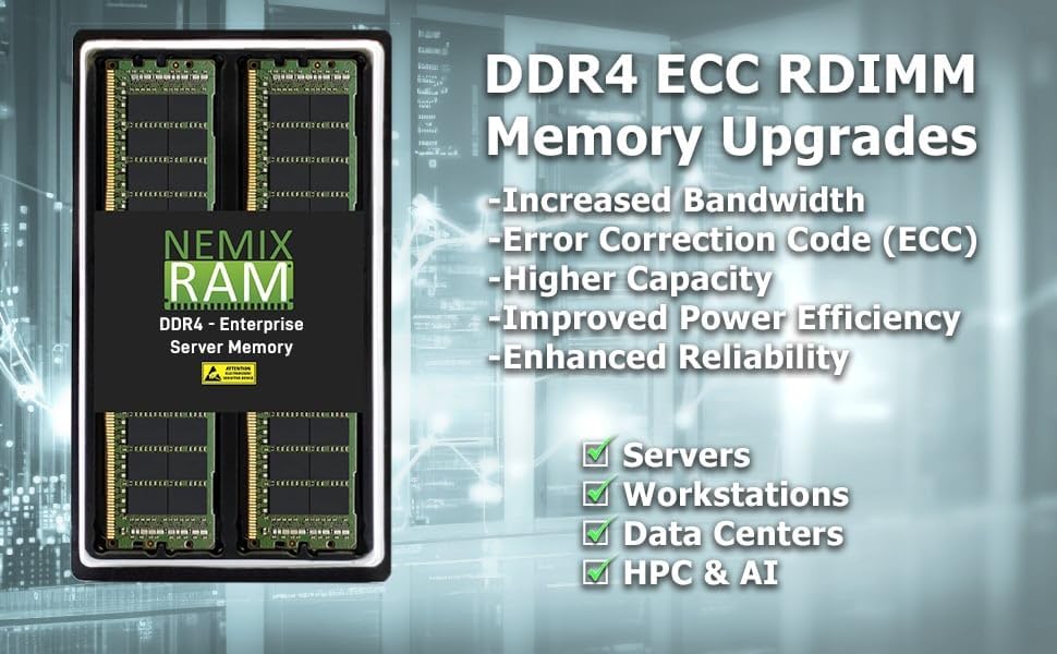 NEMIX RAM 64GB (1X64GB DDR4 3200MHZ PC4-25600 2Rx4 1.2V CL22 288-PIN ECC RDIMM Registered Server Memory Compatible with Dell PowerEdge R650xs Rack Server