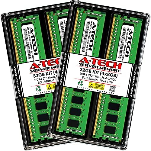 A-Tech 64GB Kit (2x32GB DDR4 2666MHz PC4-21300 ECC RDIMM 2Rx4 Dual Rank 1.2V ECC Registered DIMM 288-Pin Server & Workstation RAM Memory Upgrade Modules (A-Tech Enterprise Series