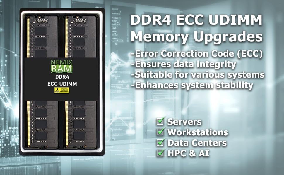 NEMIX RAM 32GB (2X16GB) DDR4 2666MHZ PC4-21300 2Rx8 1.2V CL19 288-PIN ECC Unbuffered UDIMM Memory KIT Compatible with Synology Rackstation RS2423RP+ NAS|B0C6BNWLV5