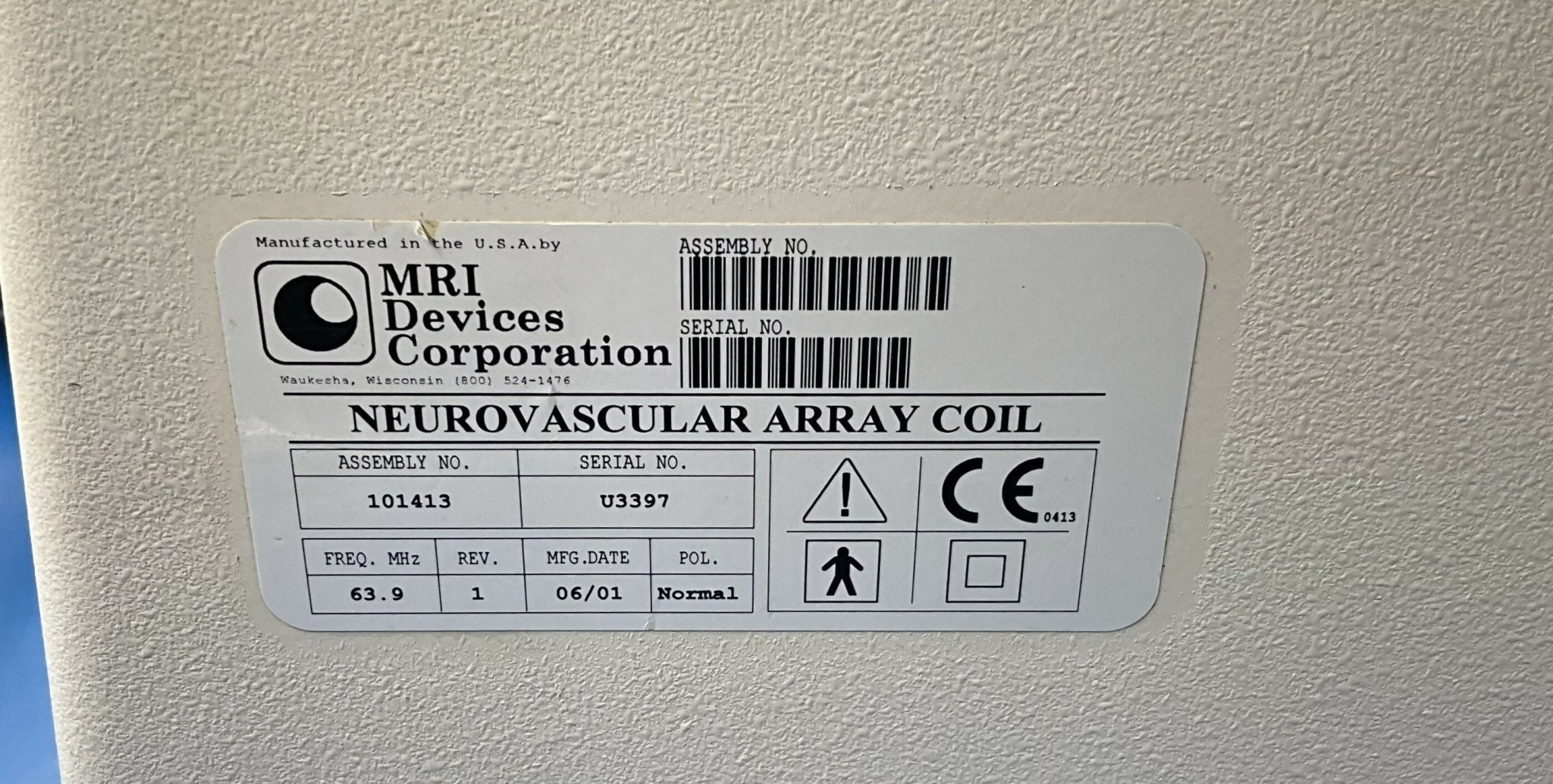 63.9 MHz NEUROVASCULAR ARRAY COIL (101413 REV 1 GE
