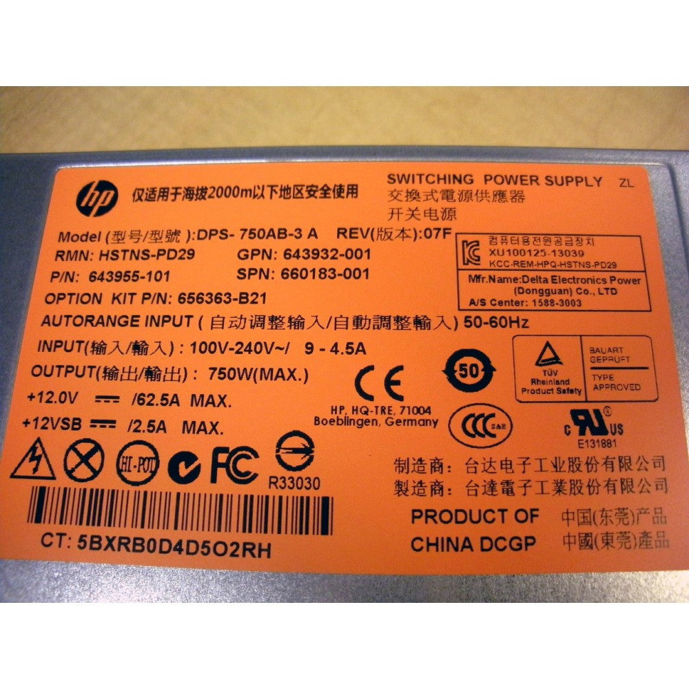 HP 656363-B21 660183-001 750W AC Common Slot Platinum Plus Power Supply for Gen8