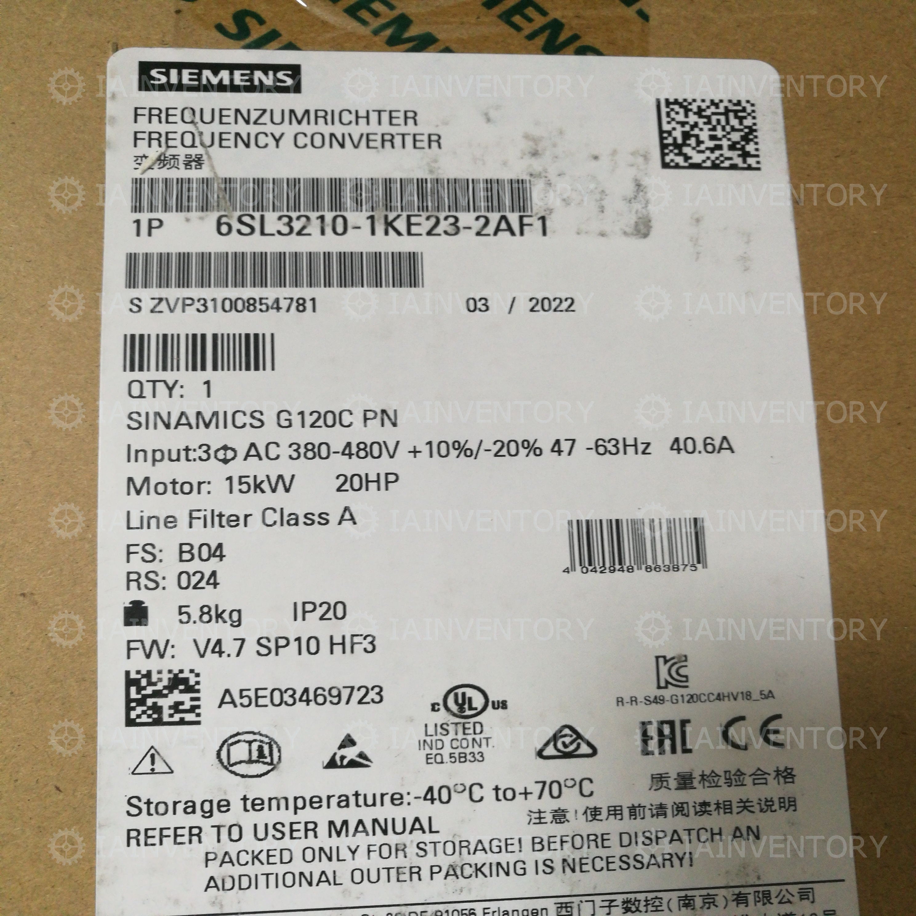 Siemens 6SL3210-1KE23-2AF1 G120 6SL3 210-1KE23-2AF1