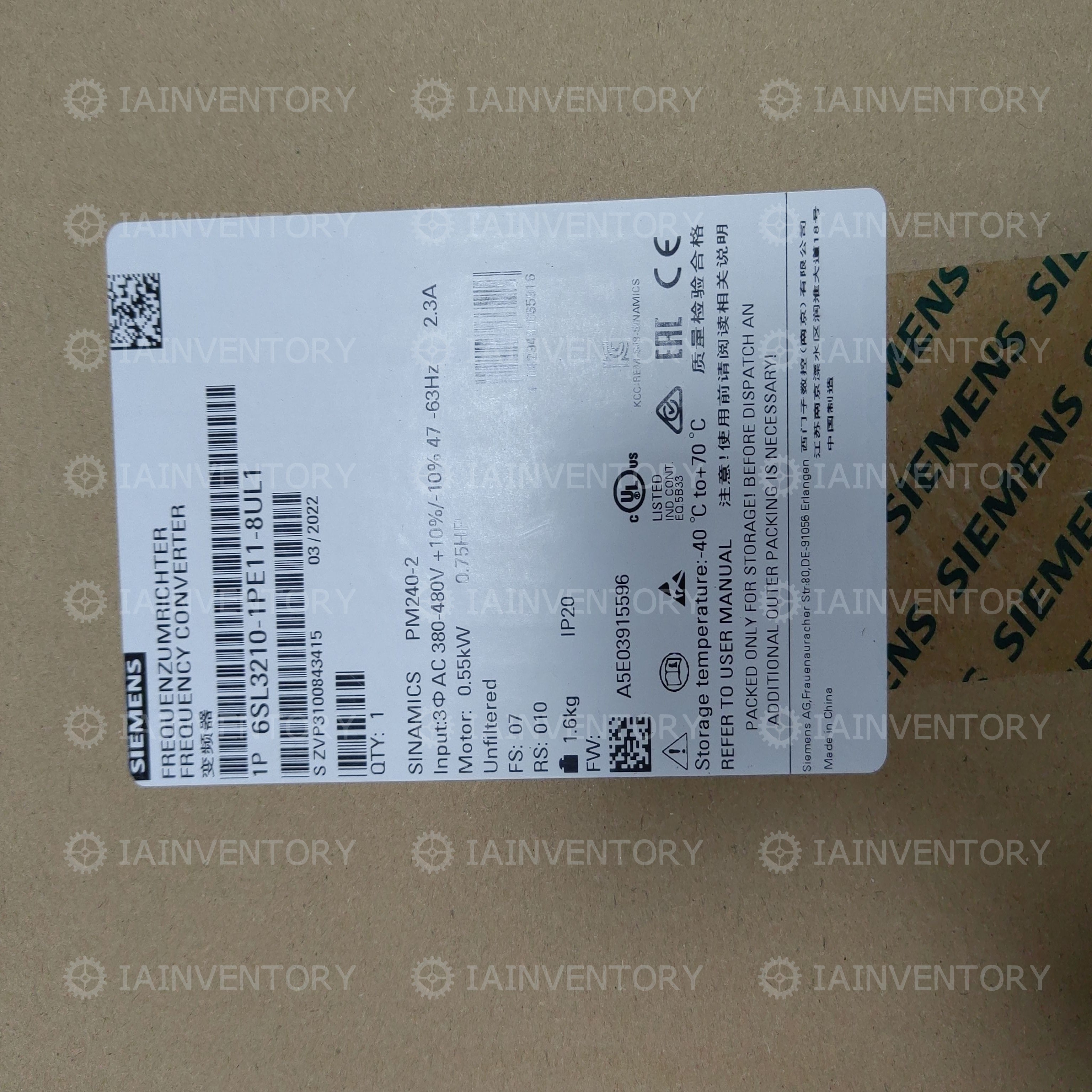 Siemens SINAMICS G120 6SL3210-1PE11-8UL1