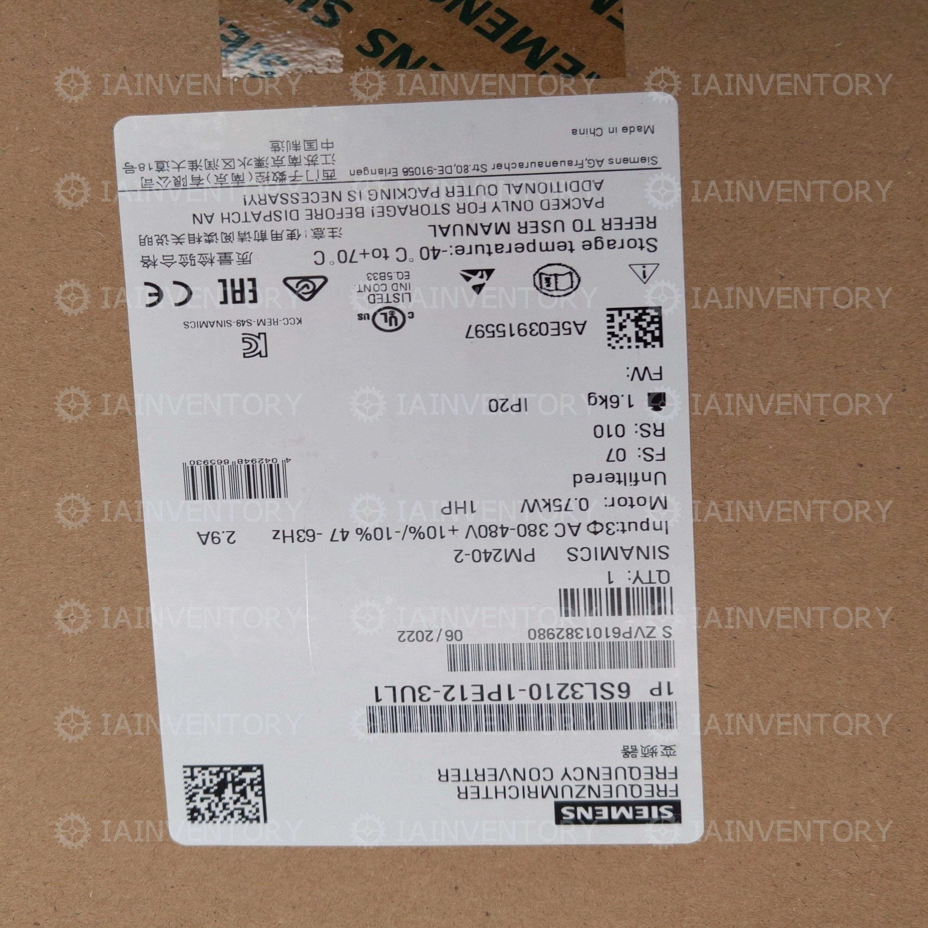 Siemens SINAMICS G120 6SL3210-1PE12-3UL1