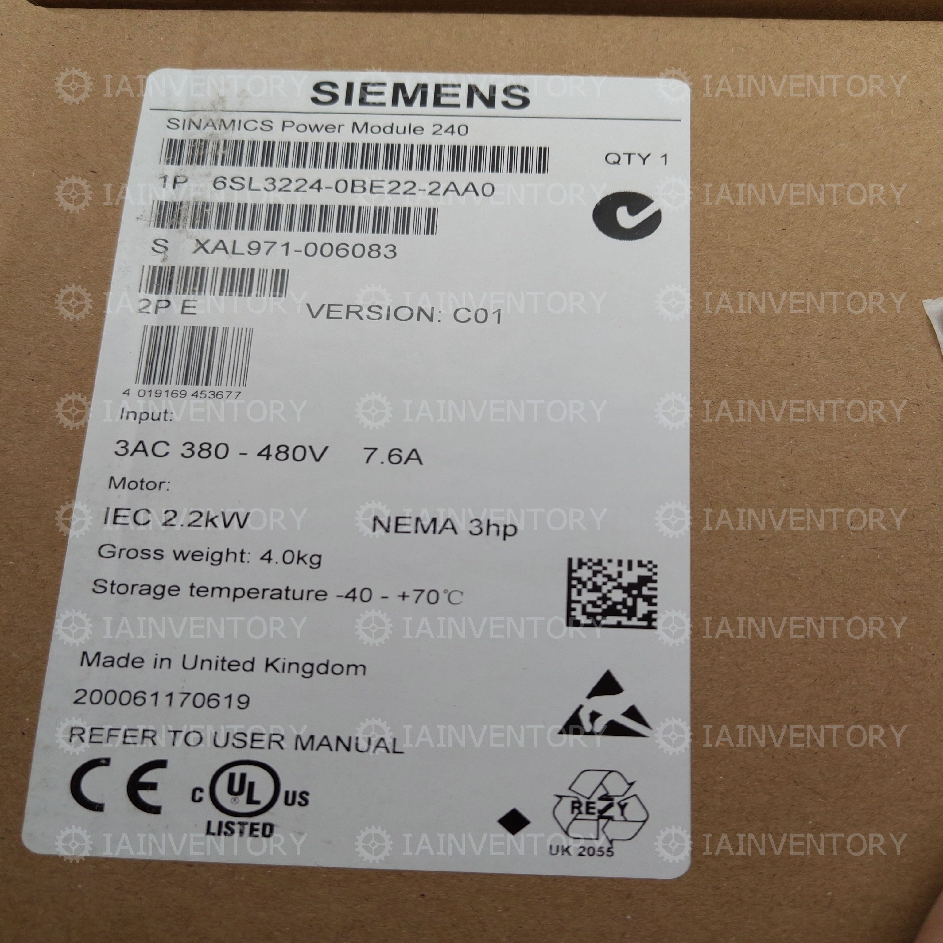 Siemens 6SL3224-0BE22-2AA0 6SL3 224-0BE22-2AA0 Inverter 2.2kw