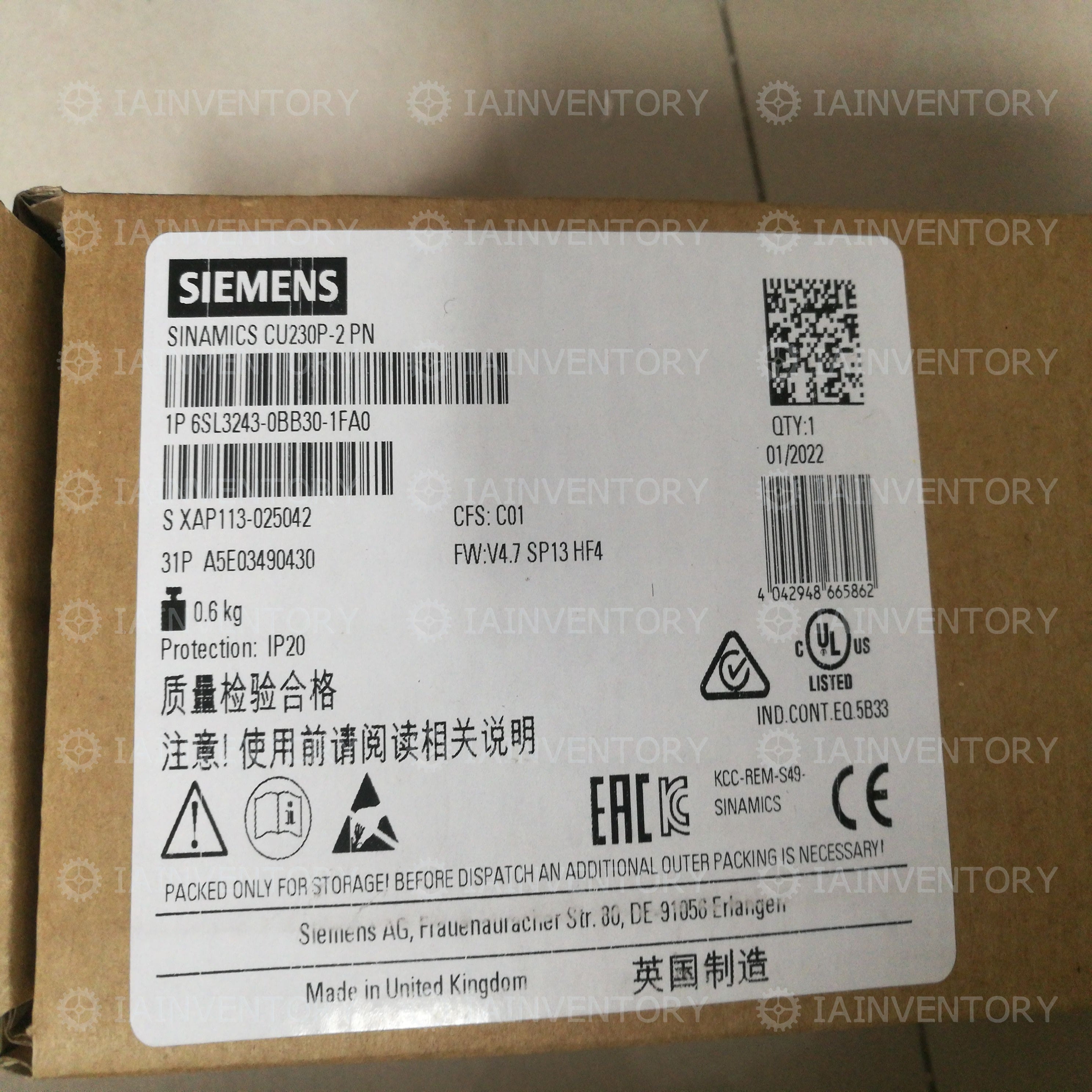 6SL3243-0BB30-1FA0 Siemens 6SL3 243-0BB30-1FA0 Control Unit