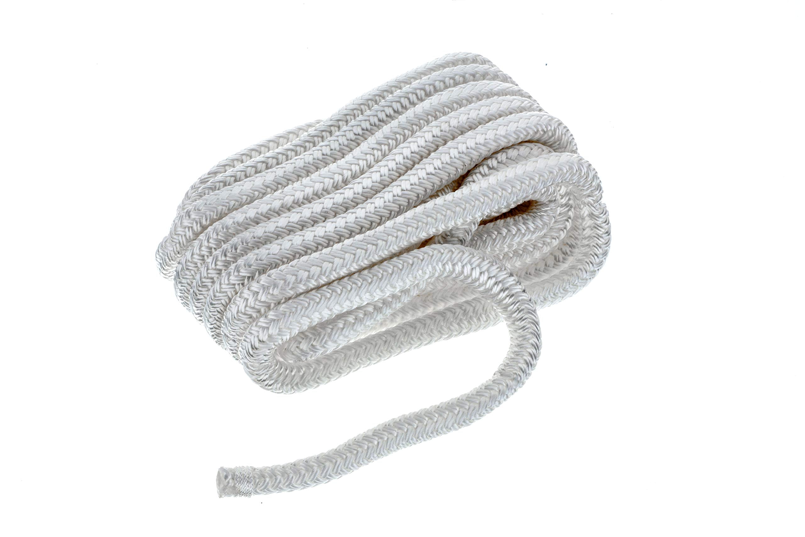 Seachoice Double-Braid Nylon Dock Line w/ Eye Splice, Pre-Shrunk, Heat Stabilized, 1/2 In. X 25 Ft., White