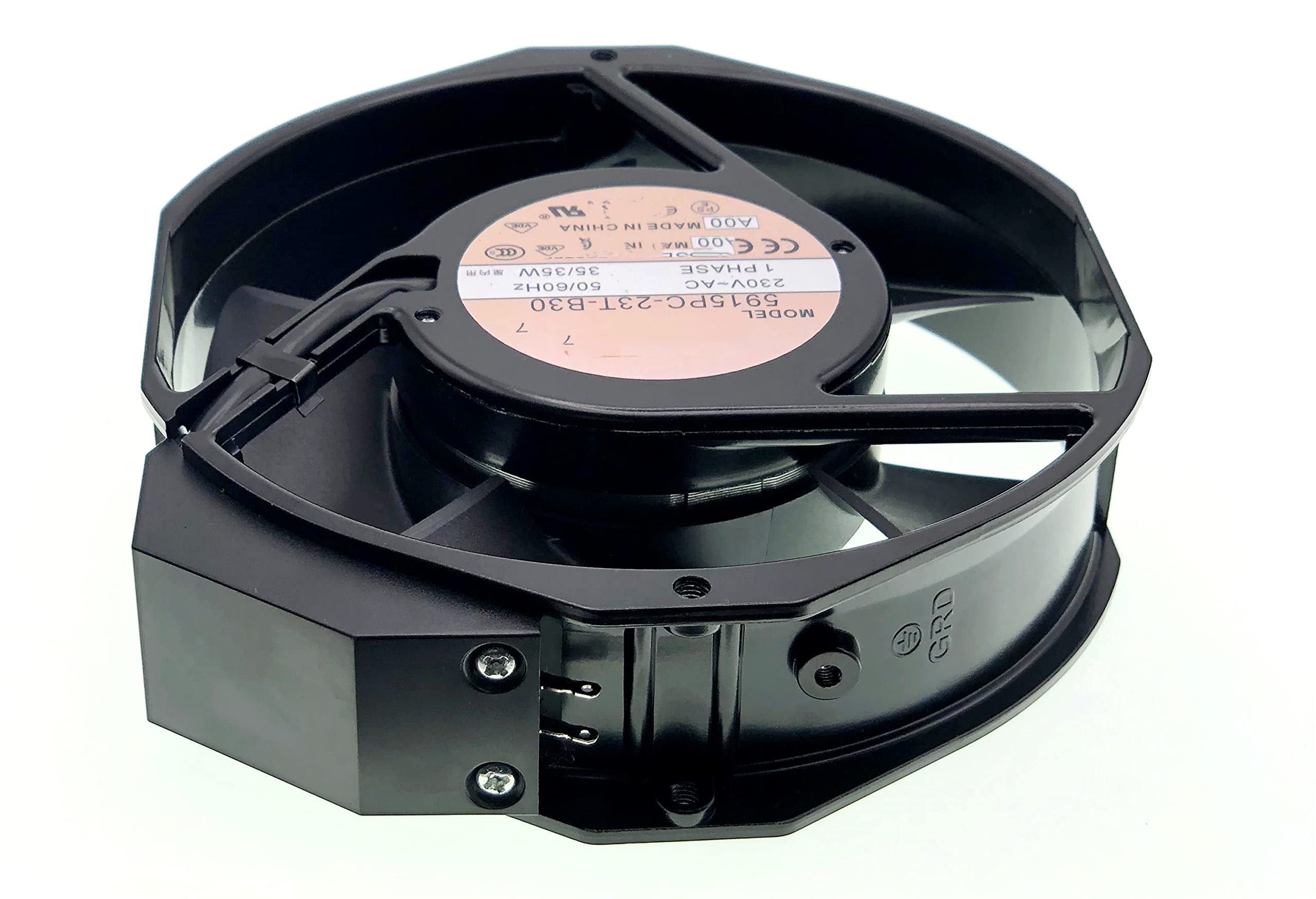 Minebea Aluminum Frame Cooling Fan for NMB 5915PC-23T-B30 A00,56 DBA,190 MA, Ball Bearing, 230~AC 50/60Hz 35W, Fan Frame Size: 172x150x38mm,2-pin.