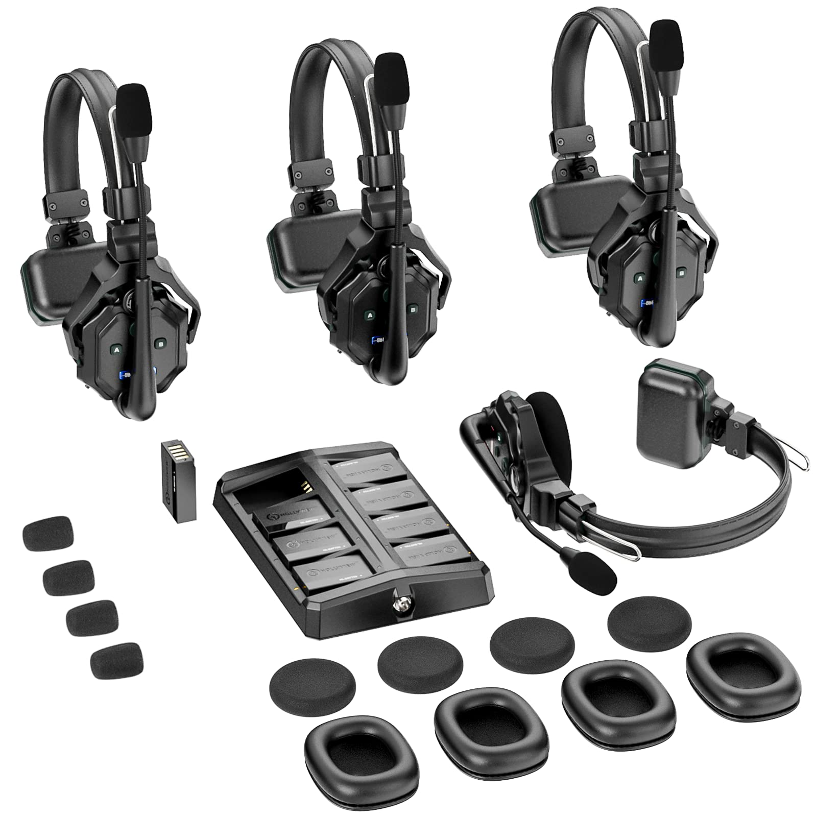 Hollyland Solidcom C1 Wireless Headset Intercom System 4-Person Full Duplex 1100ft Team Communication Group Talk Single-Ear Headset with 1 Master & 3 Remote Headsets - aloinfousa.com