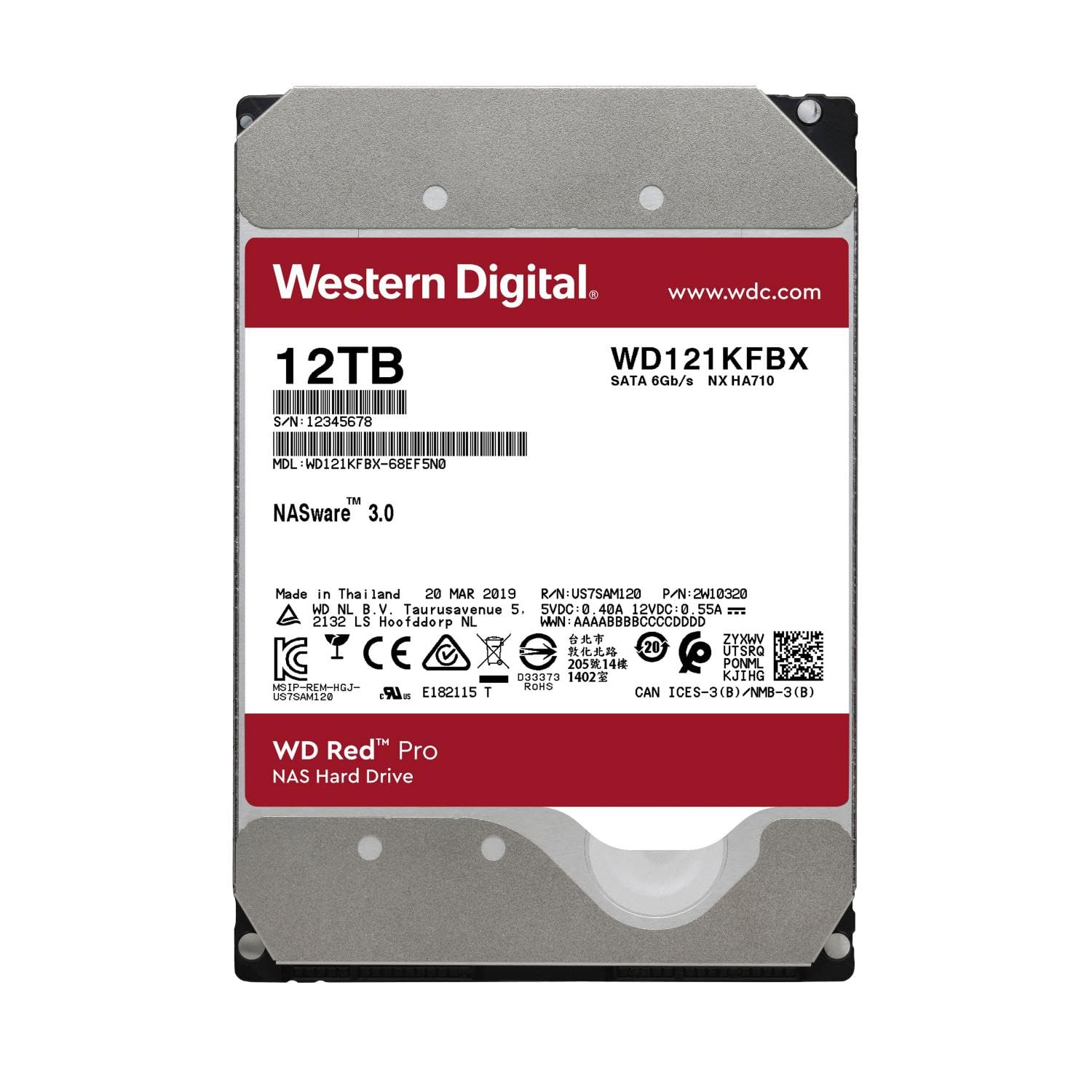 Western Digital 12TB WD Red Pro NAS Internal Hard Drive HDD - 7200 RPM, SATA 6 Gb/s, CMR, 256 MB Cache, 3.5" - WD121KFBX - aloinfousa.com