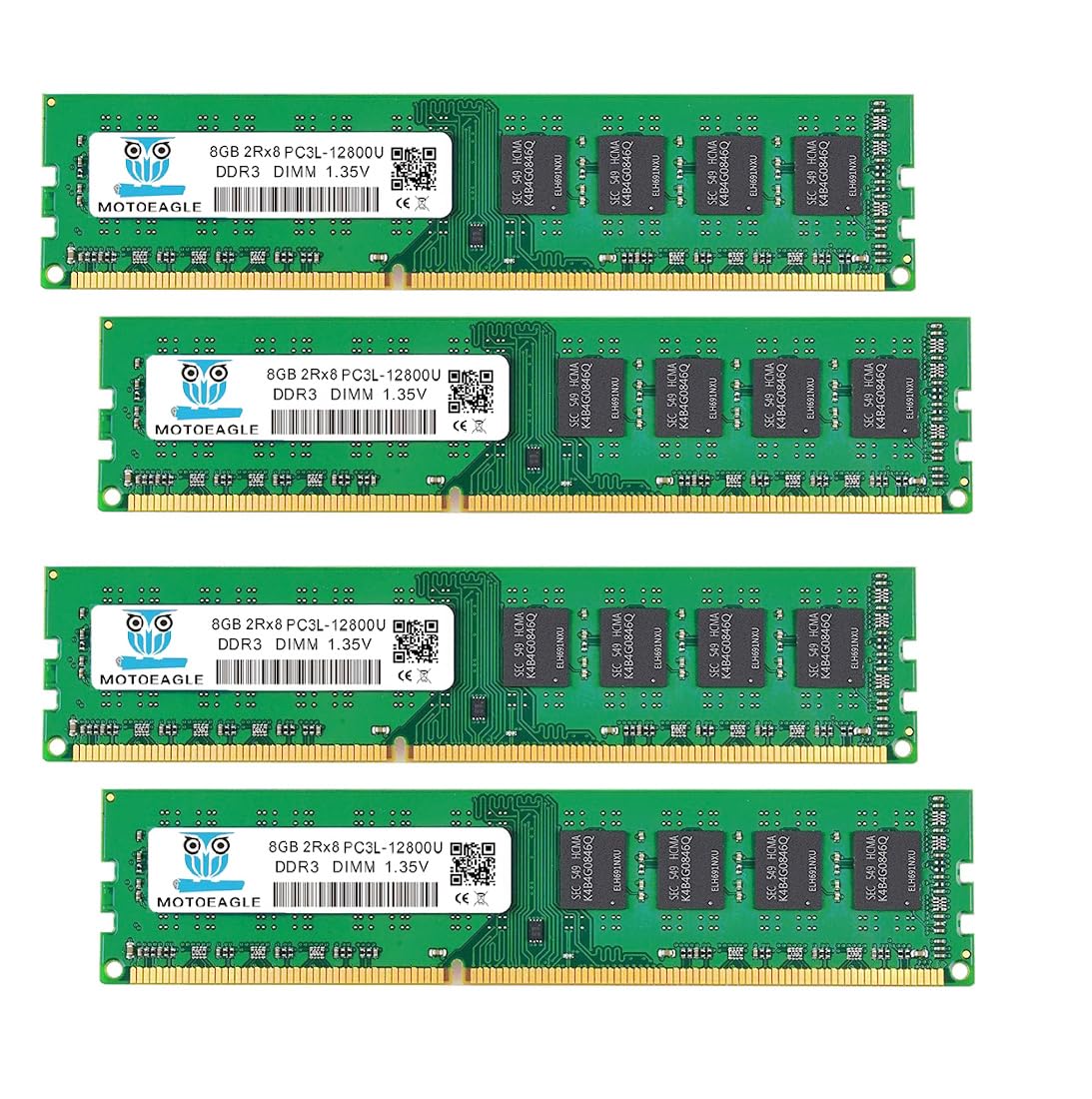 [32GB DDR3L RAM] DDR3L-1600 UDIMM 32GB Kit (4x8GB) 2Rx8 PC3L-12800U 8GB PC3-12800 DDR3-1600MHz 240 Pin DIMM Non ECC Unbuffered 1.35V/1.5V CL11 Dual Rank Desktop Memory Ram