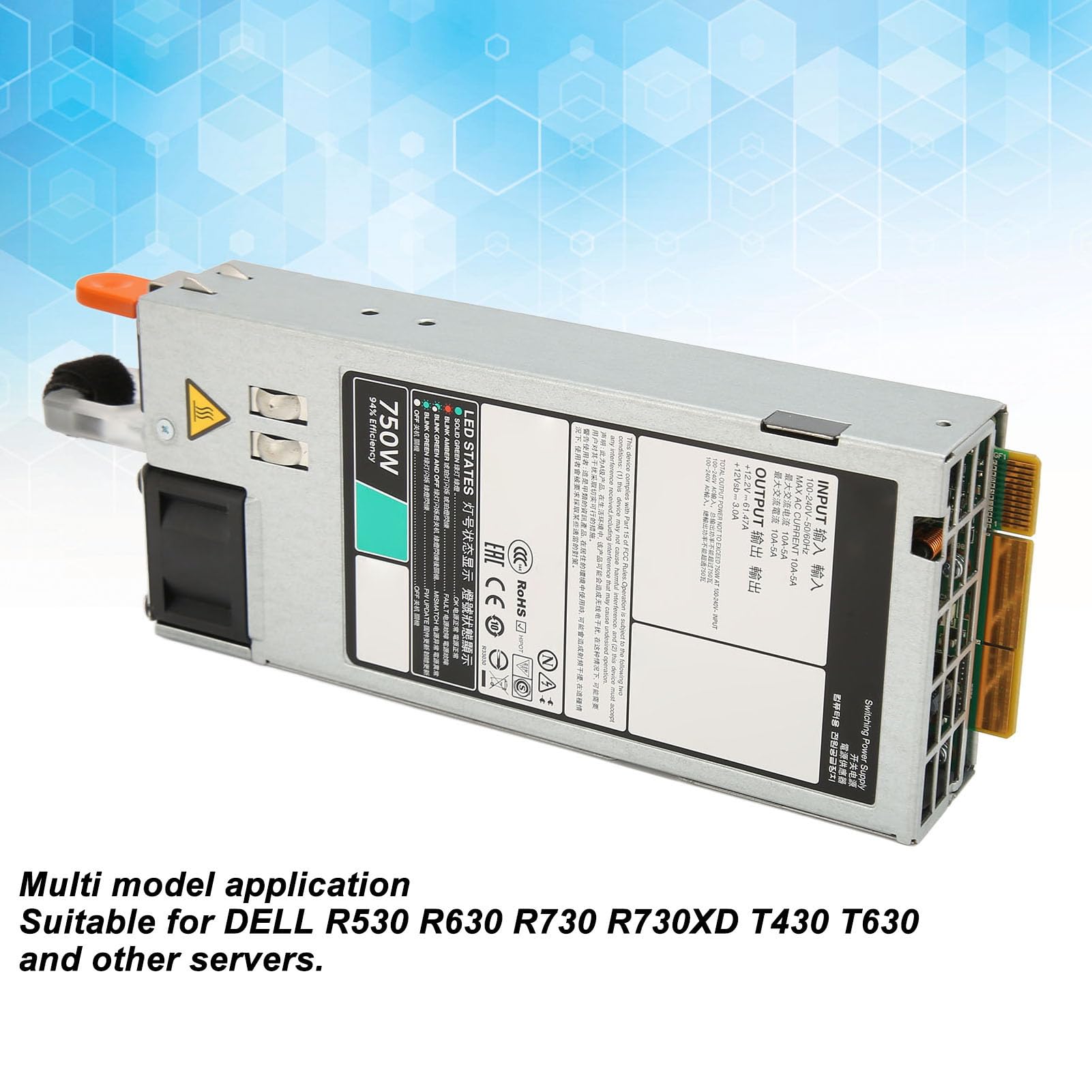 D750E S6 Server Power Supply 100-240V, 750W EPP Server Power Supply Replacement with Cooling Fan, for DELL R530 R630 R730 R730XD T430 T630, etc.