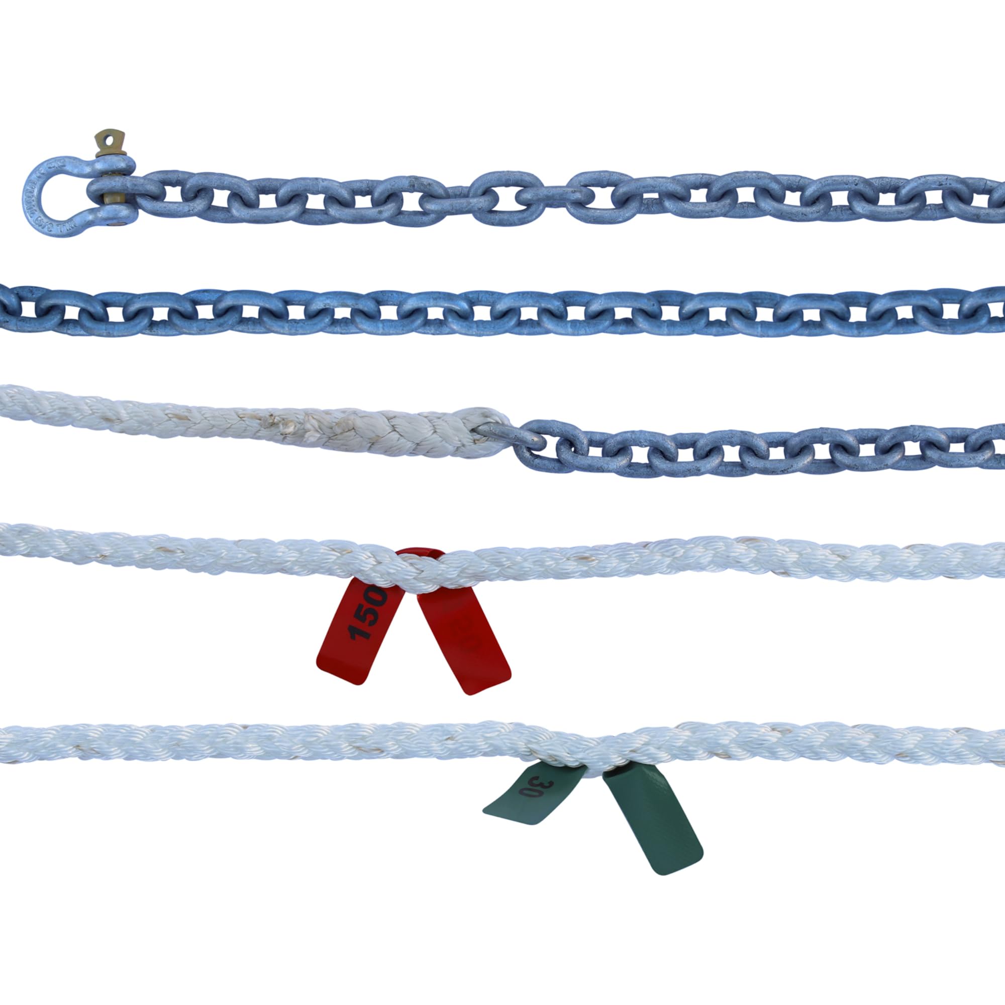 Titan Chain CAR8P58150H5150 Eight Strand Anchor Rode, 5/8" x 150' Line, 5/16" x 50' Chain