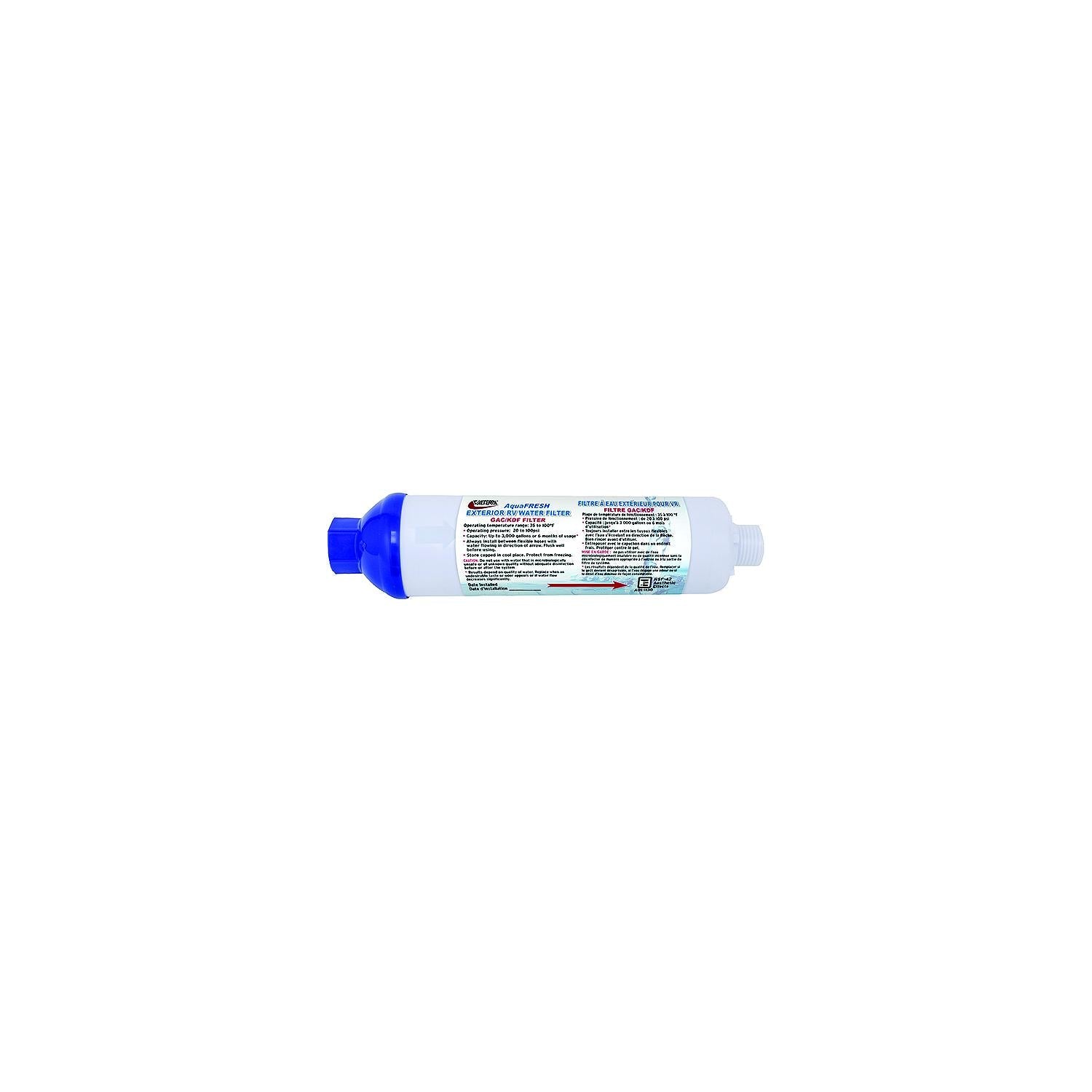 Valterra A01-1132VP AquaFresh Replacement Exterior RV Water Filter w/Hose, Connections, 2/pk