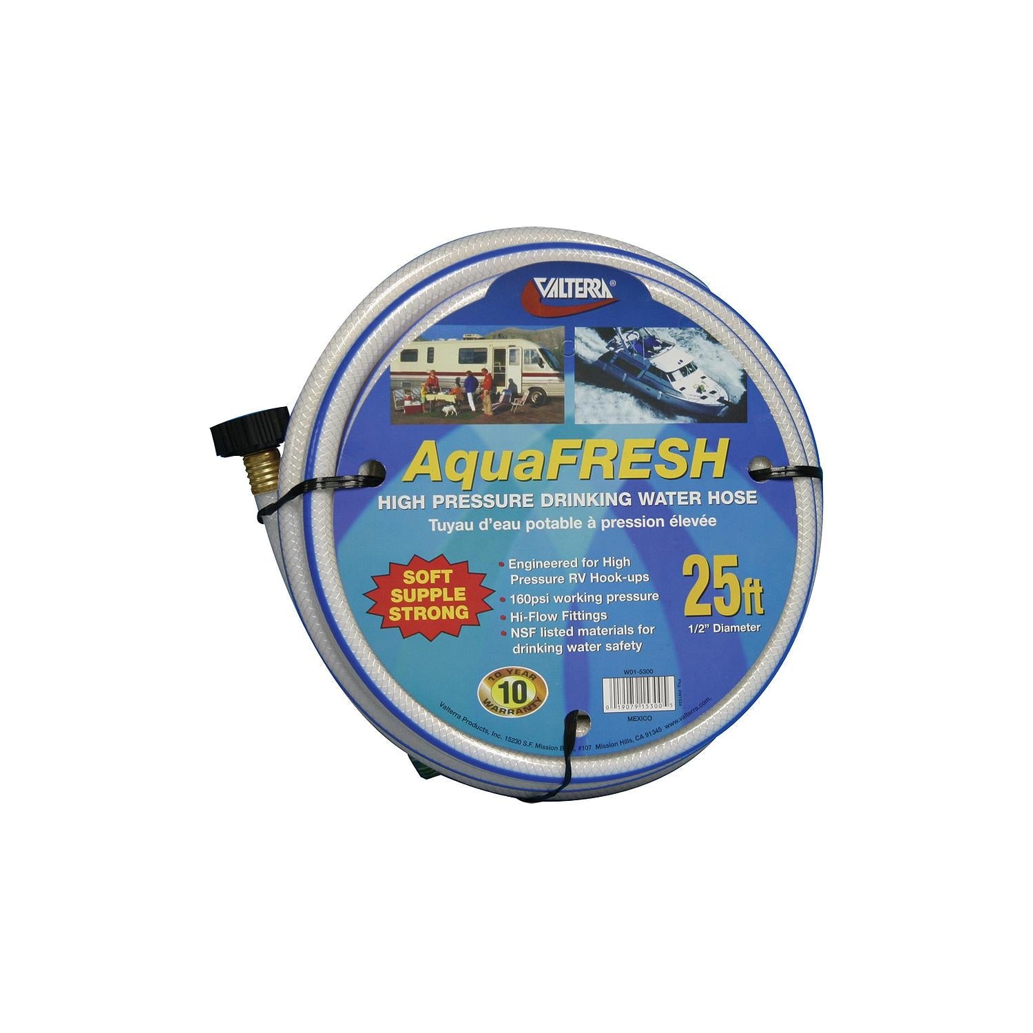 Valterra W01-6300 White AquaFresh 25' High Pressure RV Drinking Water Hose