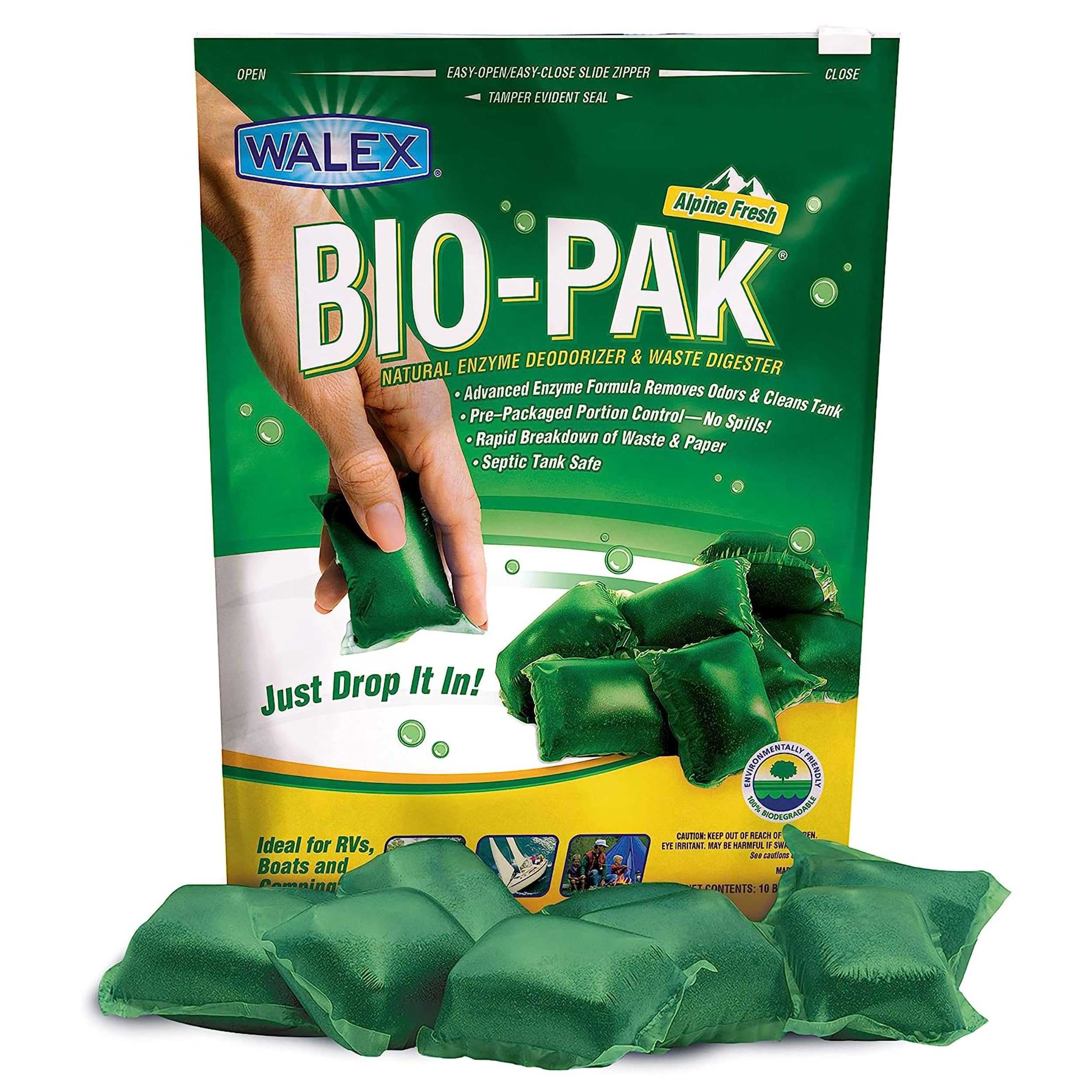 Walex Products BIOPPBG Walex Porta-Pak Alpine Fresh Holding Tank Deodorizer, 10/Pk