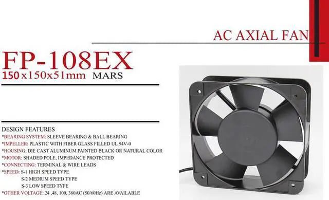 Alt view image 2 of 2 - Square ROTARY FP-108EX-S1-B AC Axial Fan with Ball Bearing AC 220/240V 50/60Hz 0.22A 38W 2 Wires aluminium alloy Frame