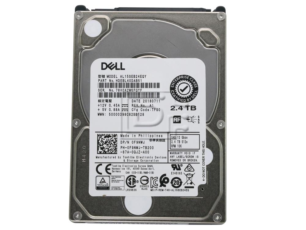 Dell F9NWJ Toshiba 2.4TB 2.5-inch SFF 12Gbps 10K SAS Enterprise Hard Drive