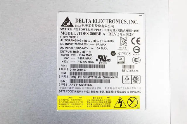IBM Delta Electronics TDPS-800BB 800W Server Power Supply 98Y2218 0170-001-07