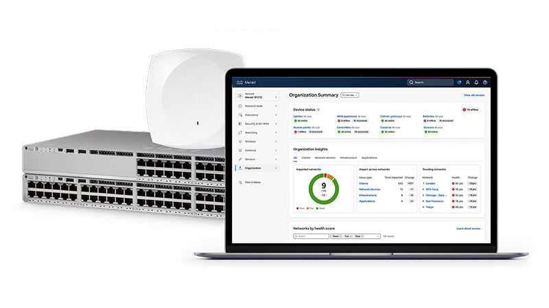 Cisco Catalyst 9000 access point and Cisco Catalyst 9000 switch with Cisco Meraki dashboard