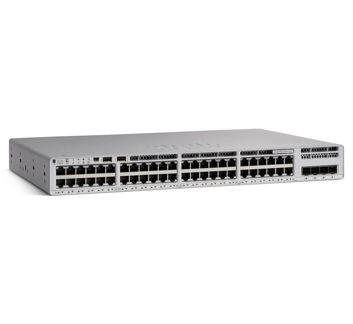 Switch Cisco C9200L-48PL-4G-E – 48 portas com PoE+ parcial, uplinks de 1G, recursos essenciais de rede.