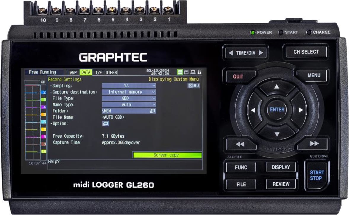 Graphtec GL260 - 10-Channel Midi Data Logger Front View | Alo Tech Solutions