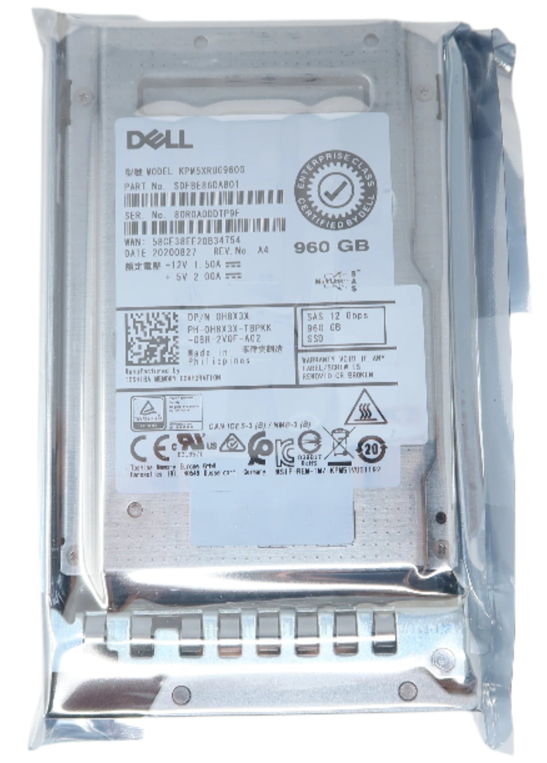 Dell 960GB SAS 2.5" 12G RI SSD KPM5XRUG960G 0H8X3X Gen14