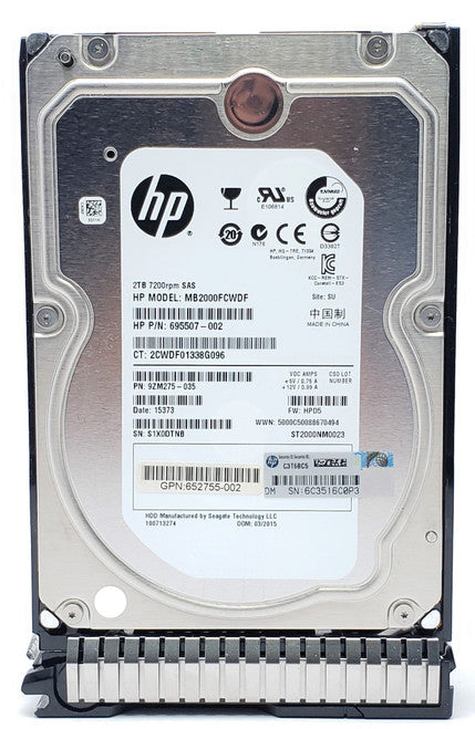HPE MB2000FBZPN-SC - 2TB 7.2K RPM 6G SAS LFF 3.5" Hard Drive with SC Tray for HPE ProLiant Gen8 G8 Gen9 G9 Servers