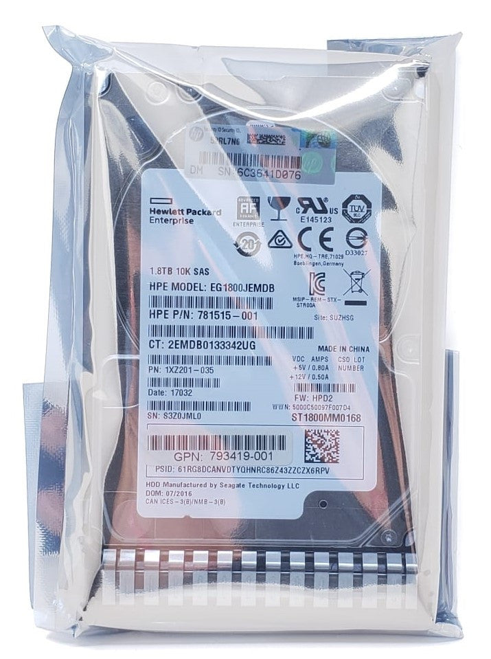 HPE 1XJ203-035 - 1.8TB 10K ENT SC 12G SAS 2.5" Hard Drive for HPE ProLiant BL420 BL460 DL160 DL360 DL360P DL580 ML150 ML350 SL230S G9 G10