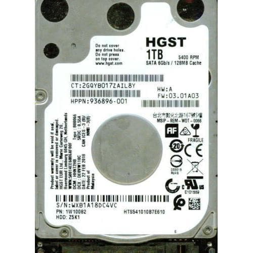 HTS541010B7E610 P/N: 1W10082 DCM: HHNT2HB FW: 03.01A03 HGST SATA 1TB WXB1-FoxTI