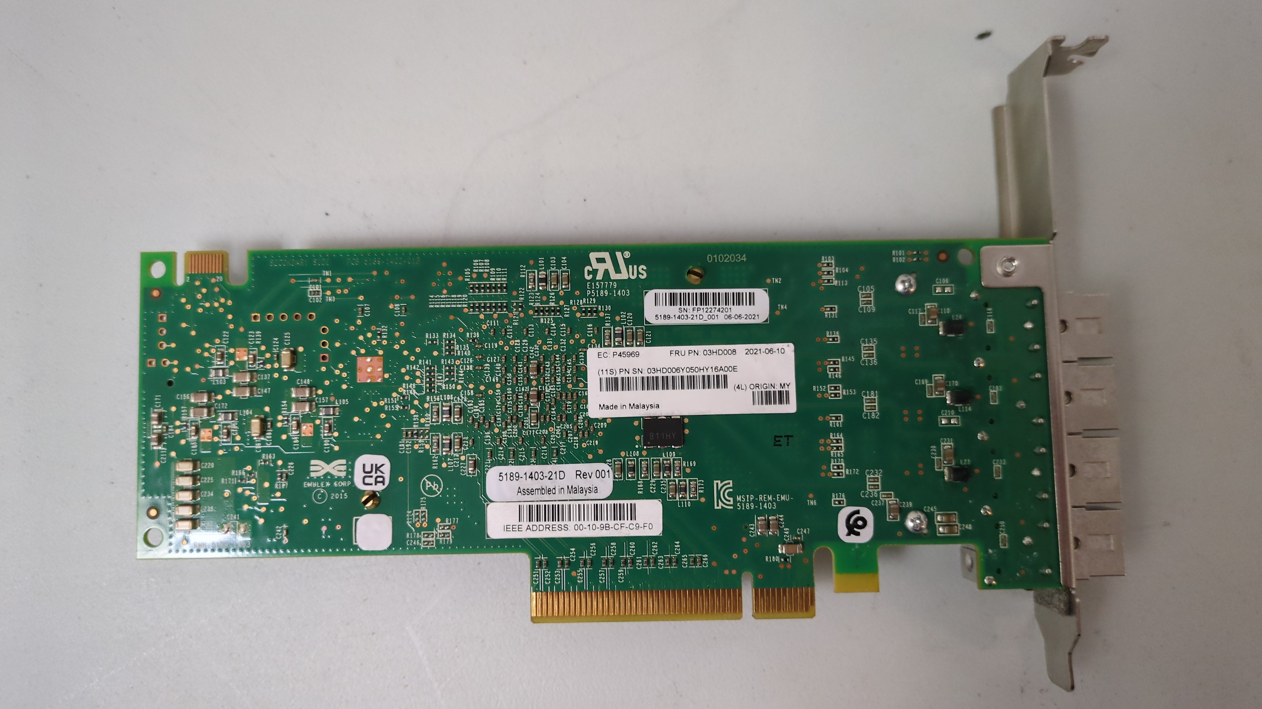IBM 03HD008 - 16Gb 4-Port FC Adapter Rear View | Alo Tech Solutions
