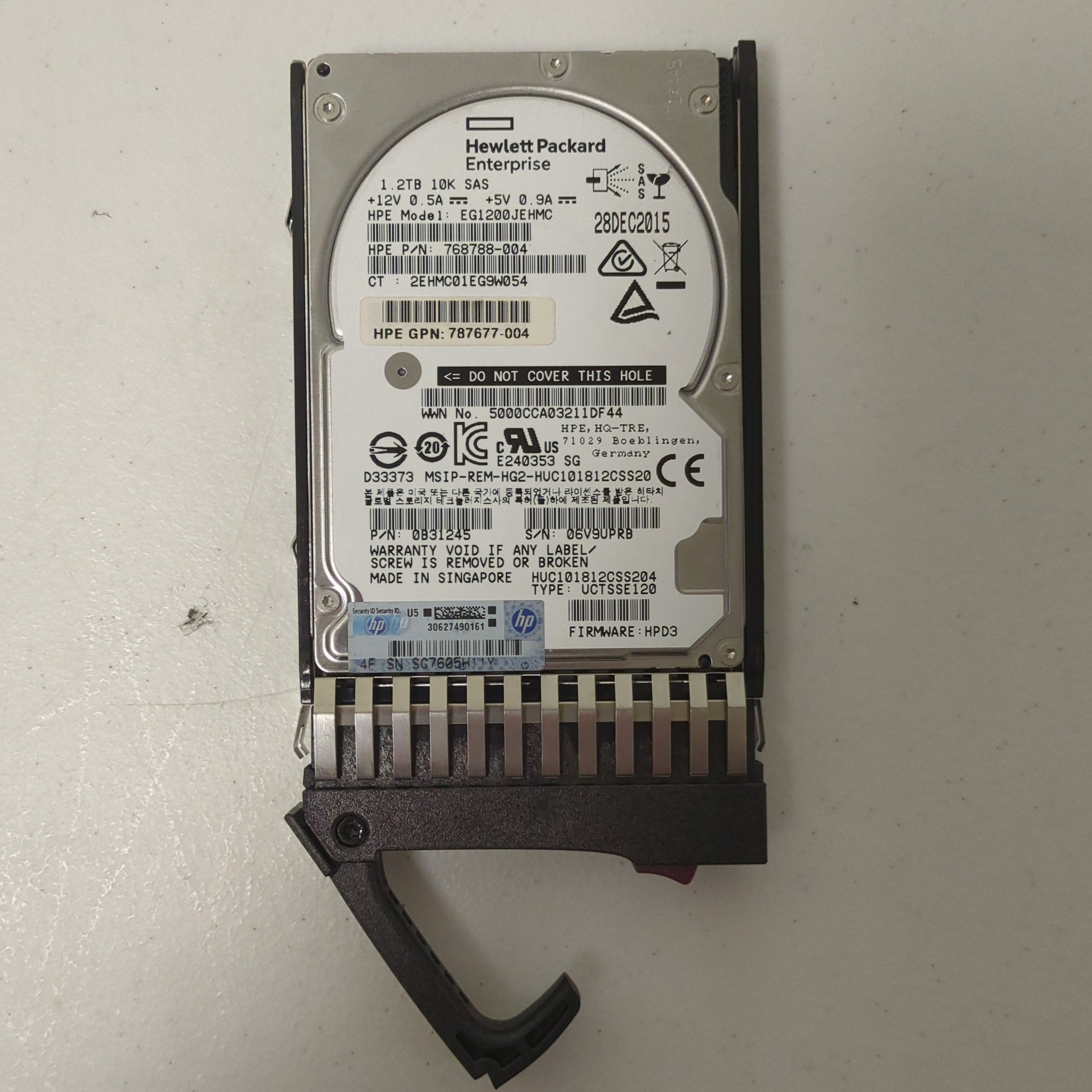HPE MSA 1.2TB 12G SAS 10K SFF DP HDD 0B31245 768788-004 787648-001