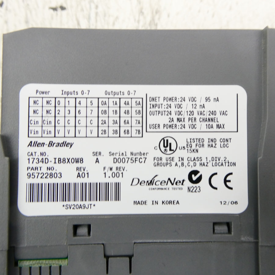 ALLEN BRADLEY 1734D-IB8XOW8 SER. A F/W 1.0001 24VDC REV. A01 NSNP