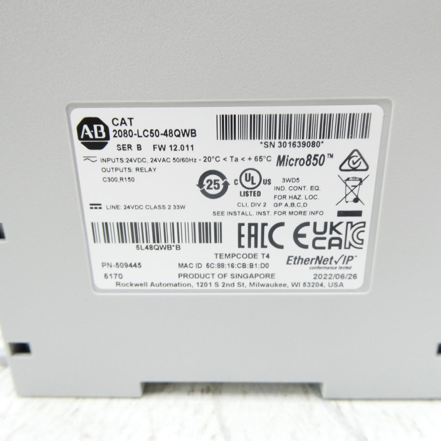 ALLEN BRADLEY 2080-LC50-48QWB SER. B F/W 12.011 24VDC/AC NSMP
