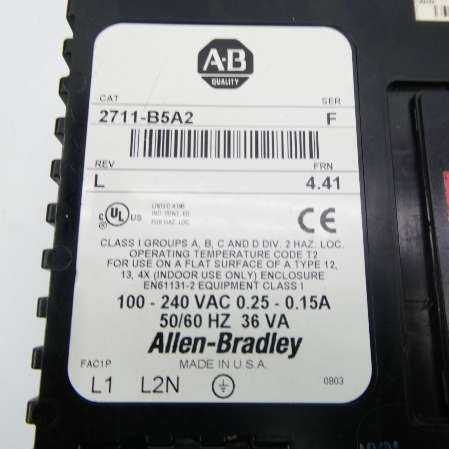 ALLEN BRADLEY 2711-B5A2 SER. F F/W 4.41 100-240VAC 0.15-0.25A NSNP