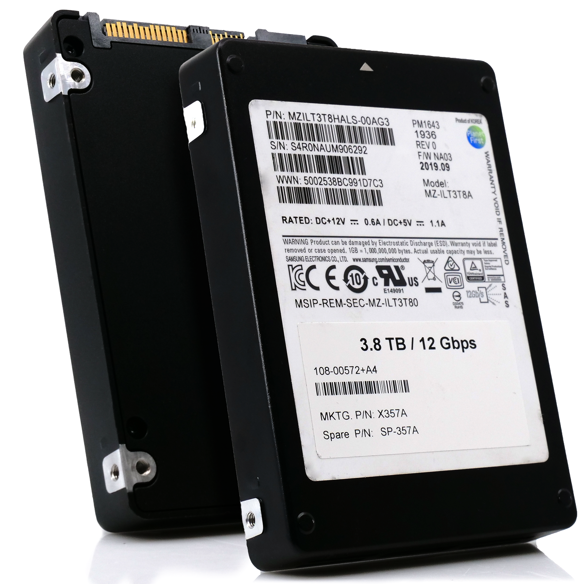 Samsung PM1643 MZILT3T8HALS 3.84TB 1 DWPD SAS 12Gb/s 512e 2.5in Refurbished SSD