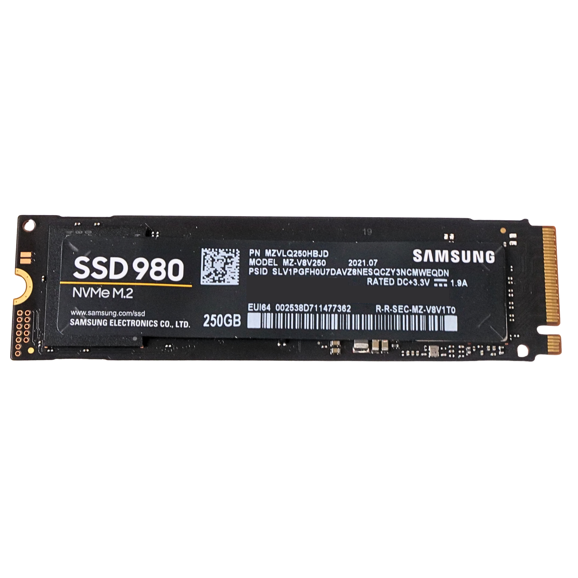 Samsung SSD 980 MZVLQ250HBJD 250GB PCIe Gen 3.0 x4 4GB/s 3D TLC NVMe M.2 2280 Refurbished SSD
