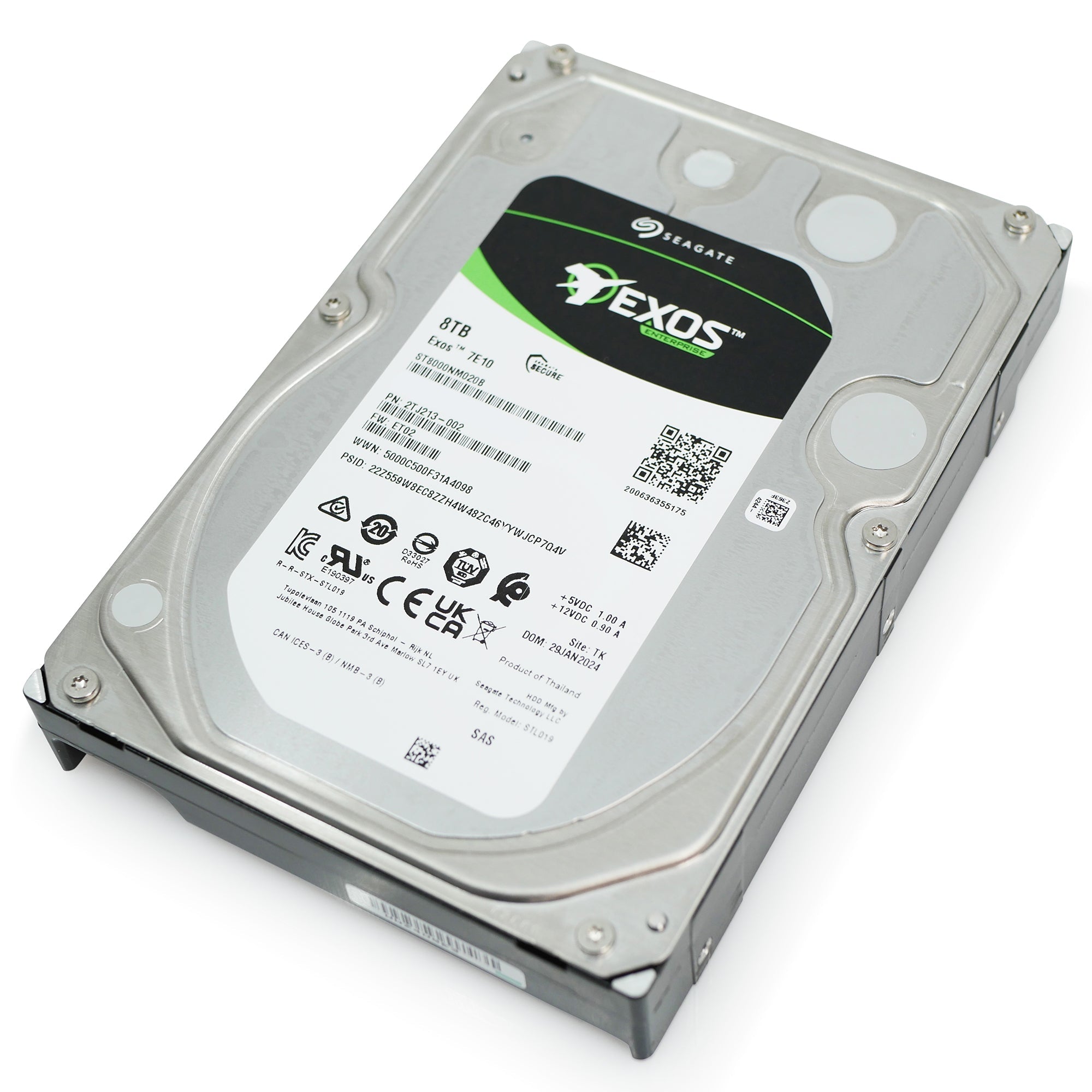 Seagate Exos 7E10 ST8000NM020B 8TB 7.2K RPM SAS 12Gb/s 512e 3.5in Hard Drive