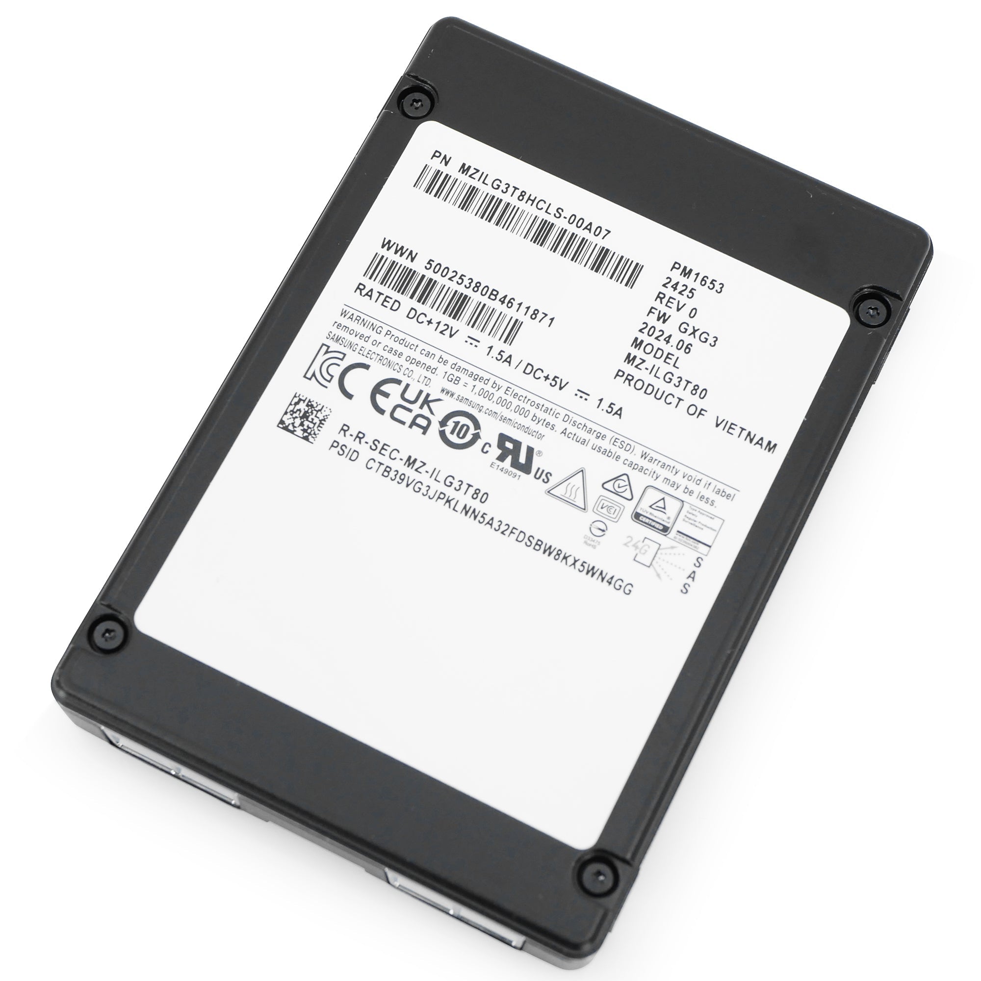 Samsung PM1653 MZILG3T8HCLS 3.84TB 1 DWPD SAS-4 24 Gb/s V-NAND 2.5in Refurbished SSD