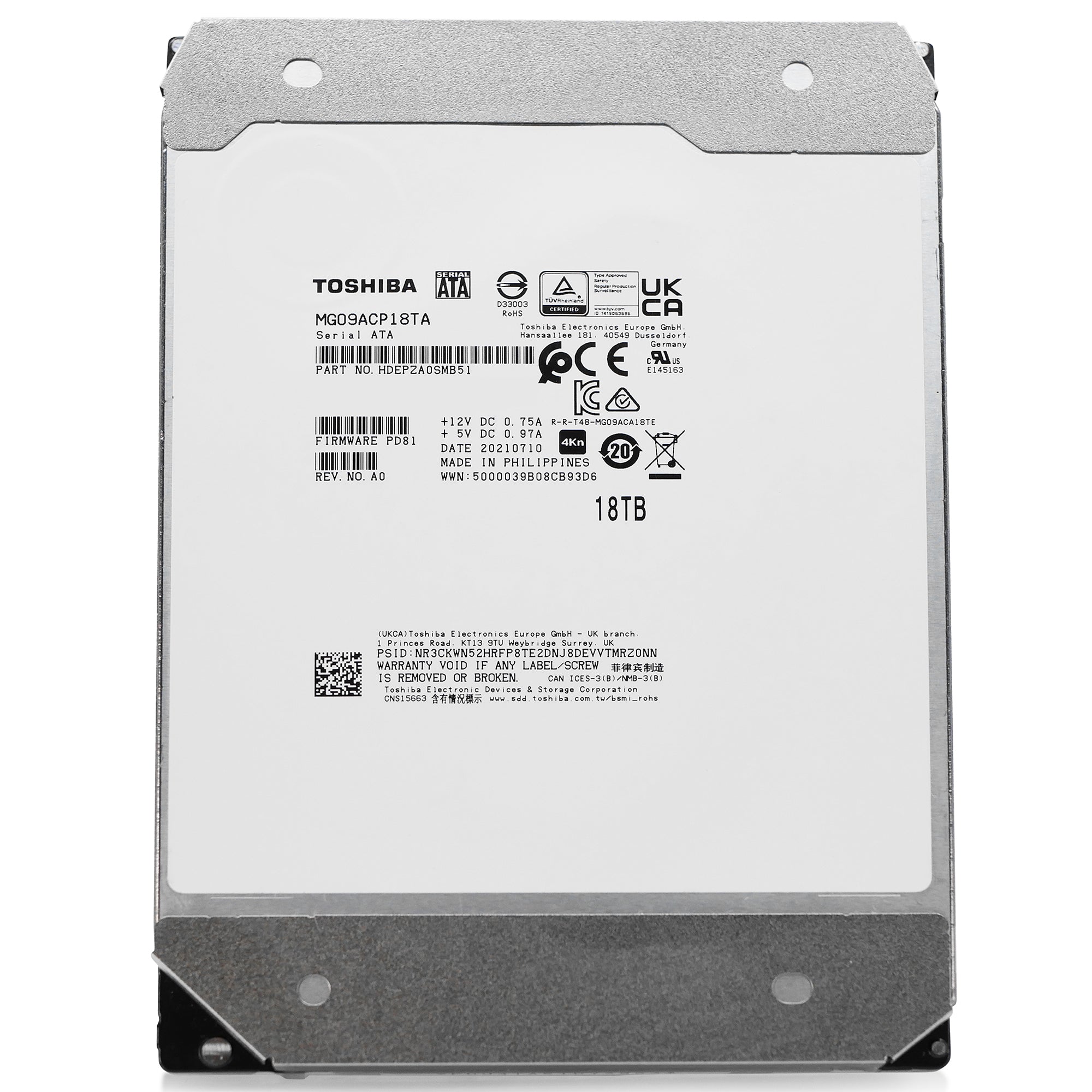Toshiba MG09 MG09ACP18TA 18TB 7.2K RPM SATA 6Gb/s 4Kn 3.5in Refurbished HDD