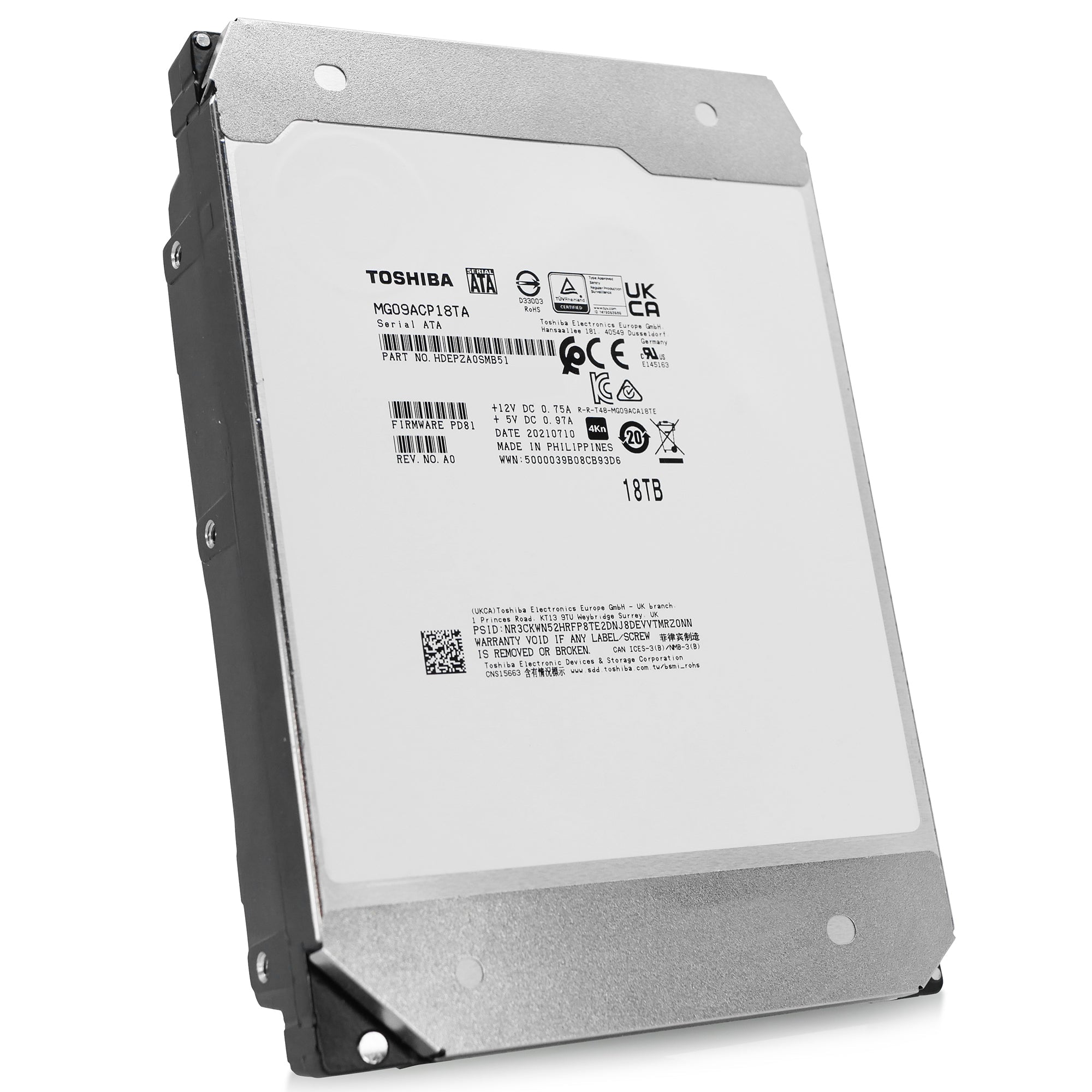 Toshiba MG09 MG09ACP18TA 18TB 7.2K RPM SATA 6Gb/s 4Kn 3.5in Refurbished HDD