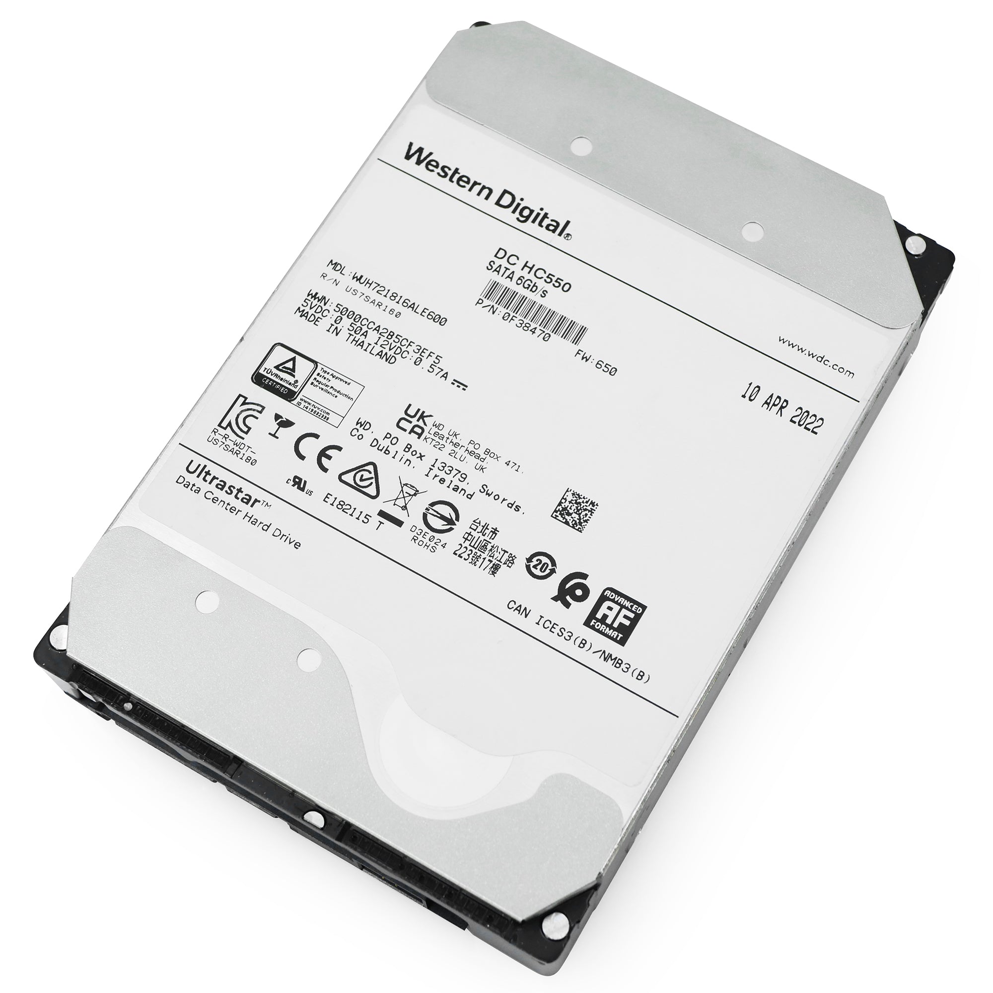 Western Digital Ultrastar DC HC550 WUH721816ALE600 0F38470 16TB 7.2K RPM SATA 6Gb/s 512e 3.5in Refurbished HDD