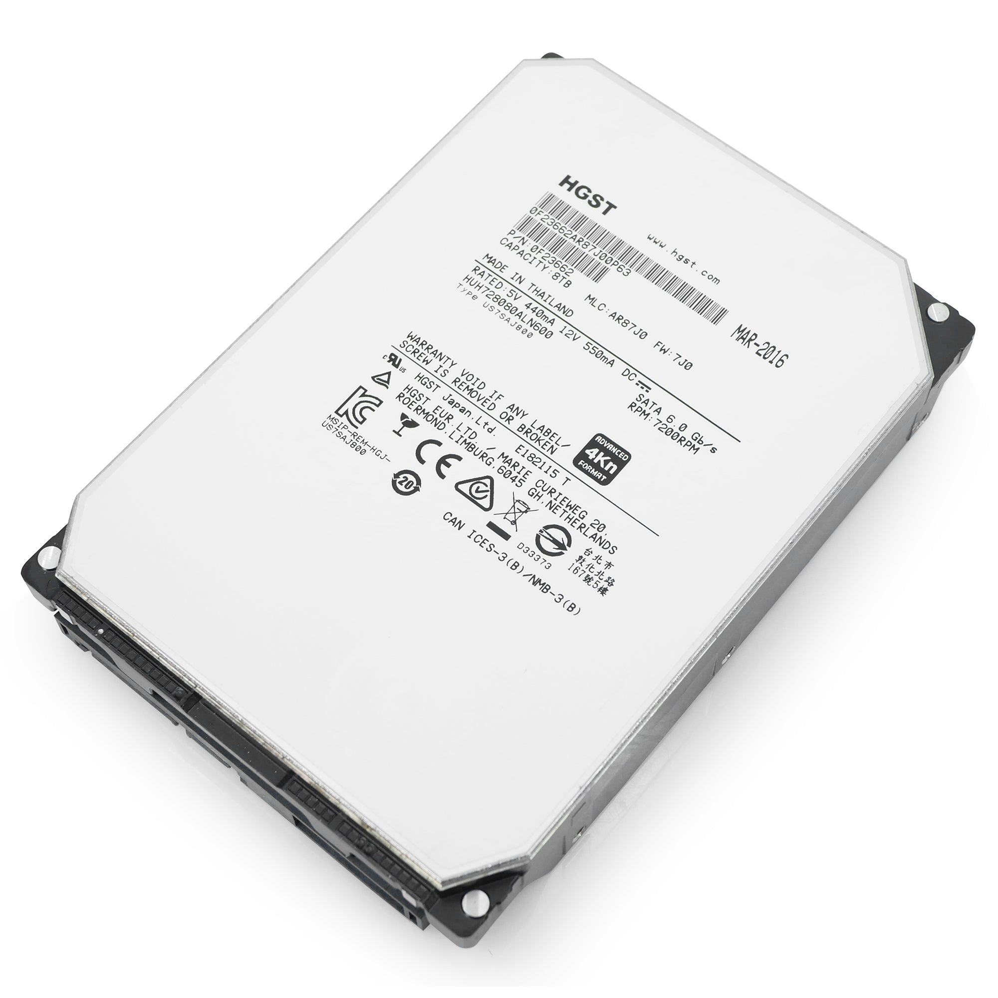 HGST Ultrastar He8 HUH728080ALN600 0F23662 8TB 7.2K RPM SATA 6Gb/s 128MB 4Kn 3.5" HDD