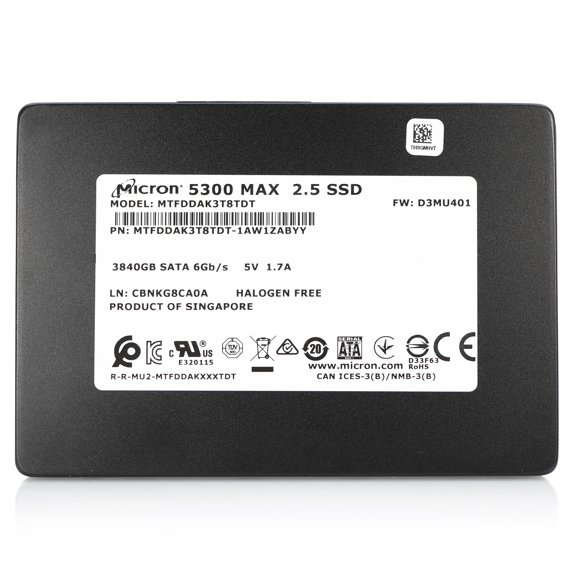 Micron 5300 MAX MTFDDAK3T8TDT 3.84TB SATA 6Gb/s 3D TLC 2.5in Solid State Drive