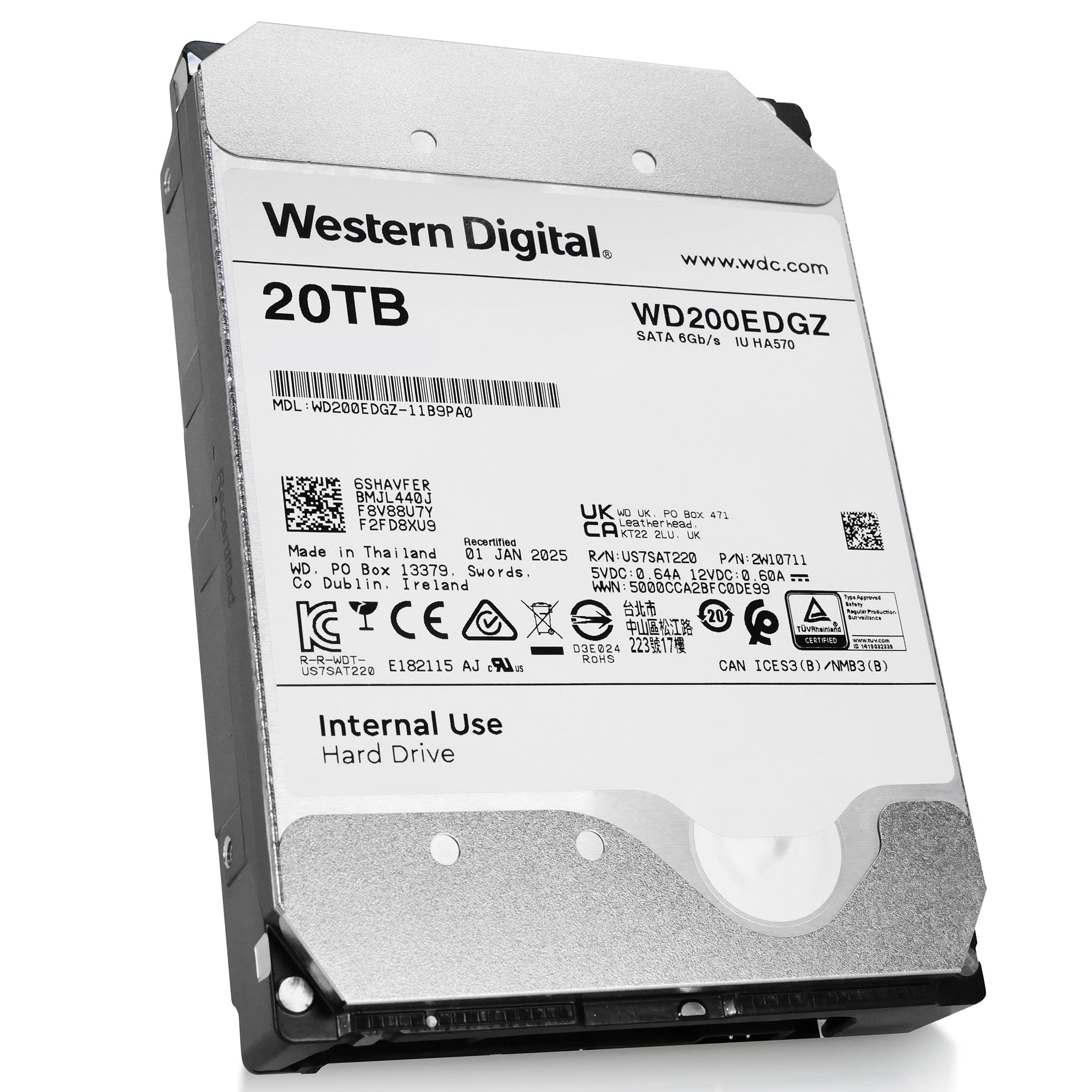 Western Digital WD200EDGZ 20TB 7.2K RPM SATA 6Gb/s 512e 3.5in Recertified Hard Drive
