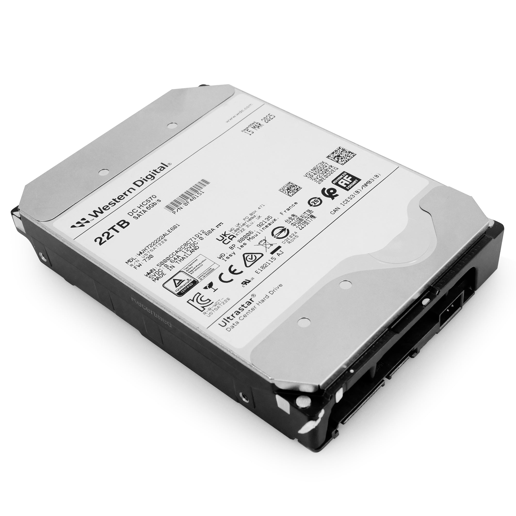 Western Digital Ultrastar DC HC570 WUH722222ALE601 0F48151 22TB 7.2K RPM SATA 6Gb/s 512e 3.5in Recertified Hard Drive