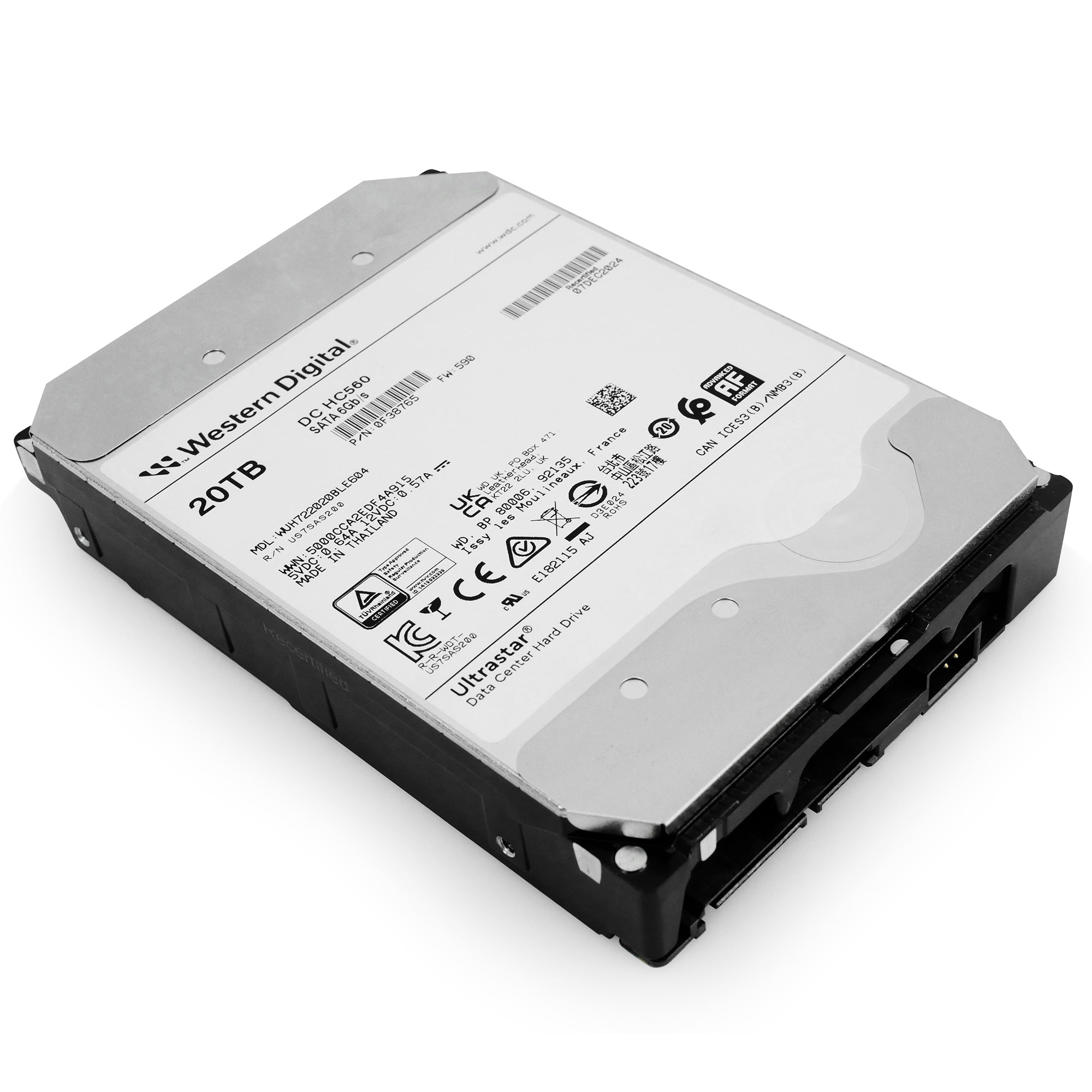 Western Digtial Ultrastar DC HC560 WUH722020BLE604 0F38765 20TB 7.2K RPM SATA 6Gb/s 512e 3.5in Refurbished HDD