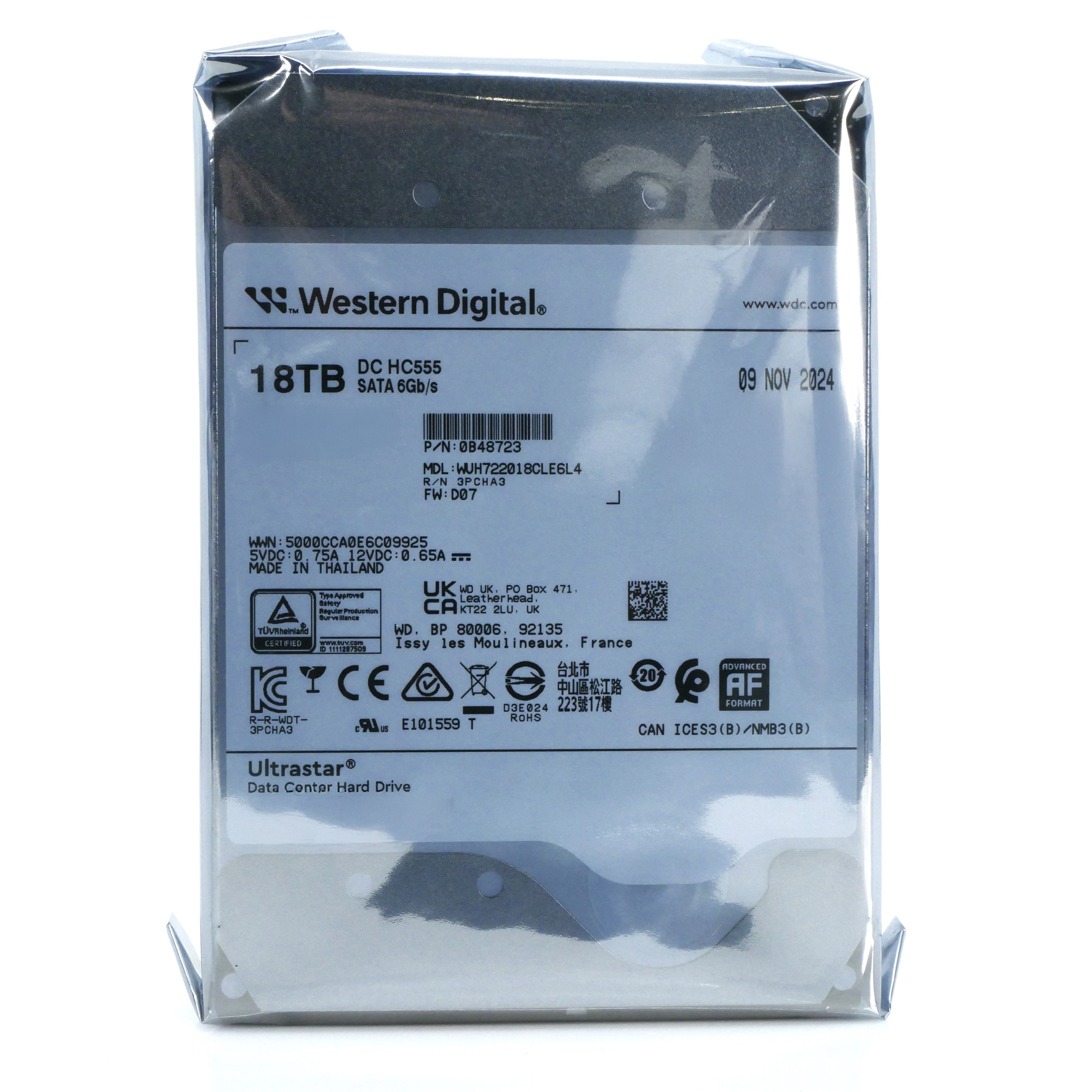 Western Digital Ultrastar DC HC555 WUH722018CLE6L4 0B48723 18TB 7.2K RPM SATA 6Gb/s 512e 3.5in Hard Drive