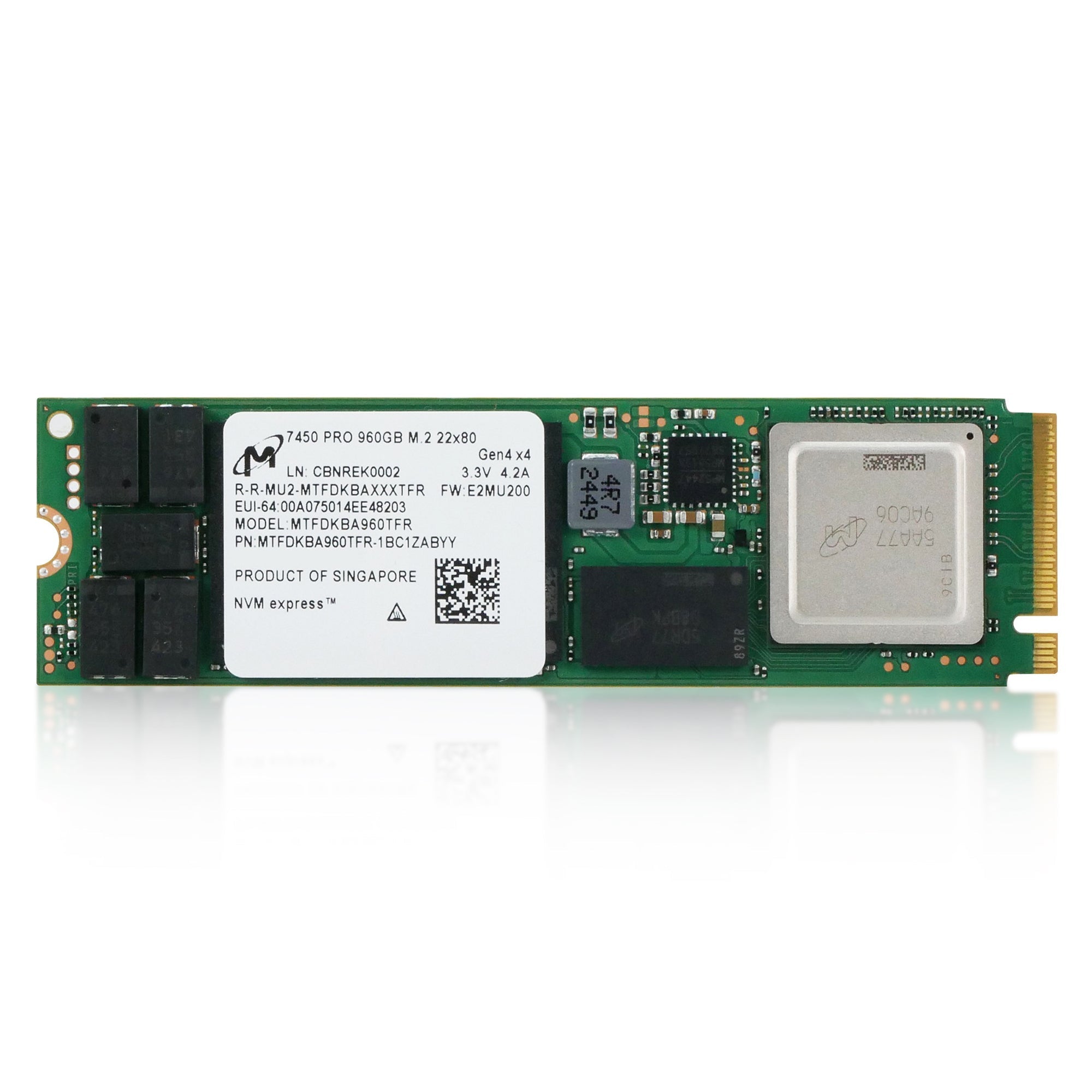 Micron 7450 PRO MTFDKBA960TFR 960GB 1 DWPD PCIe Gen 4.0 x4 8GB/s 3D TLC M.2 Recertified Solid State Drive