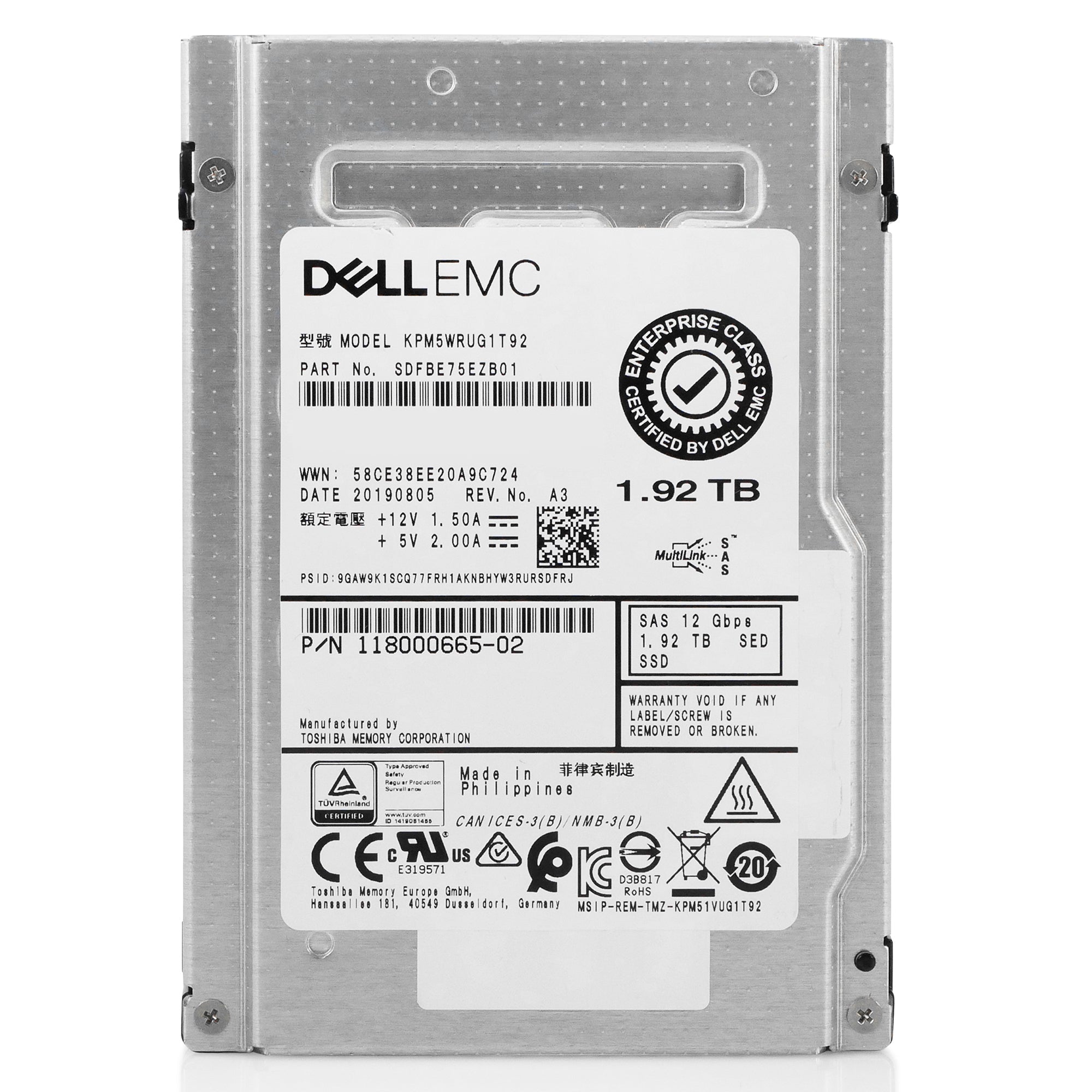 Dell/Kioxia PM5-R KPM5WRUG1T92 1.92TB 1 DWPD SAS 12Gb/s 3D TLC 2.5in Solid State Drive